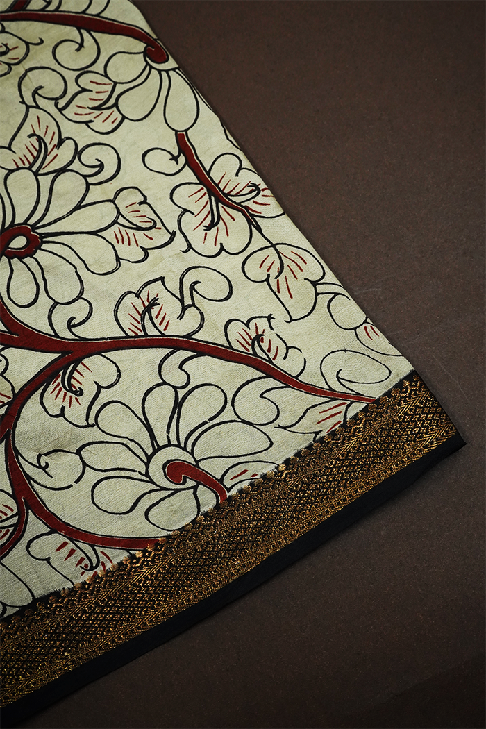 CHERRY RED WITH GOLDEN BORDER  MANGALGIRI SAREE - Queens Jewel Emporium