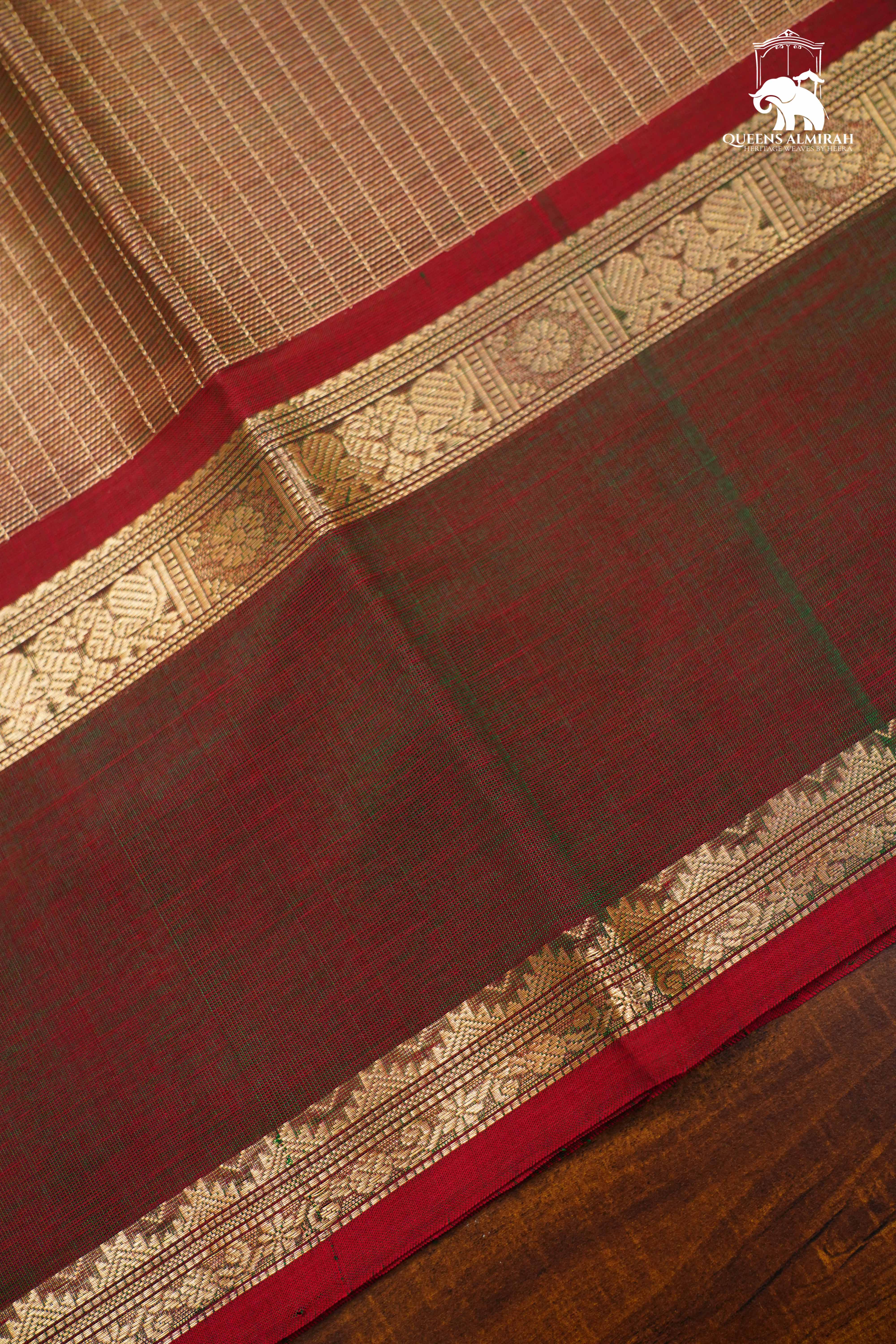 Dual Shade Of Brown-Classic Karaikudi Chettinad Tissue Silk Cotton Saree