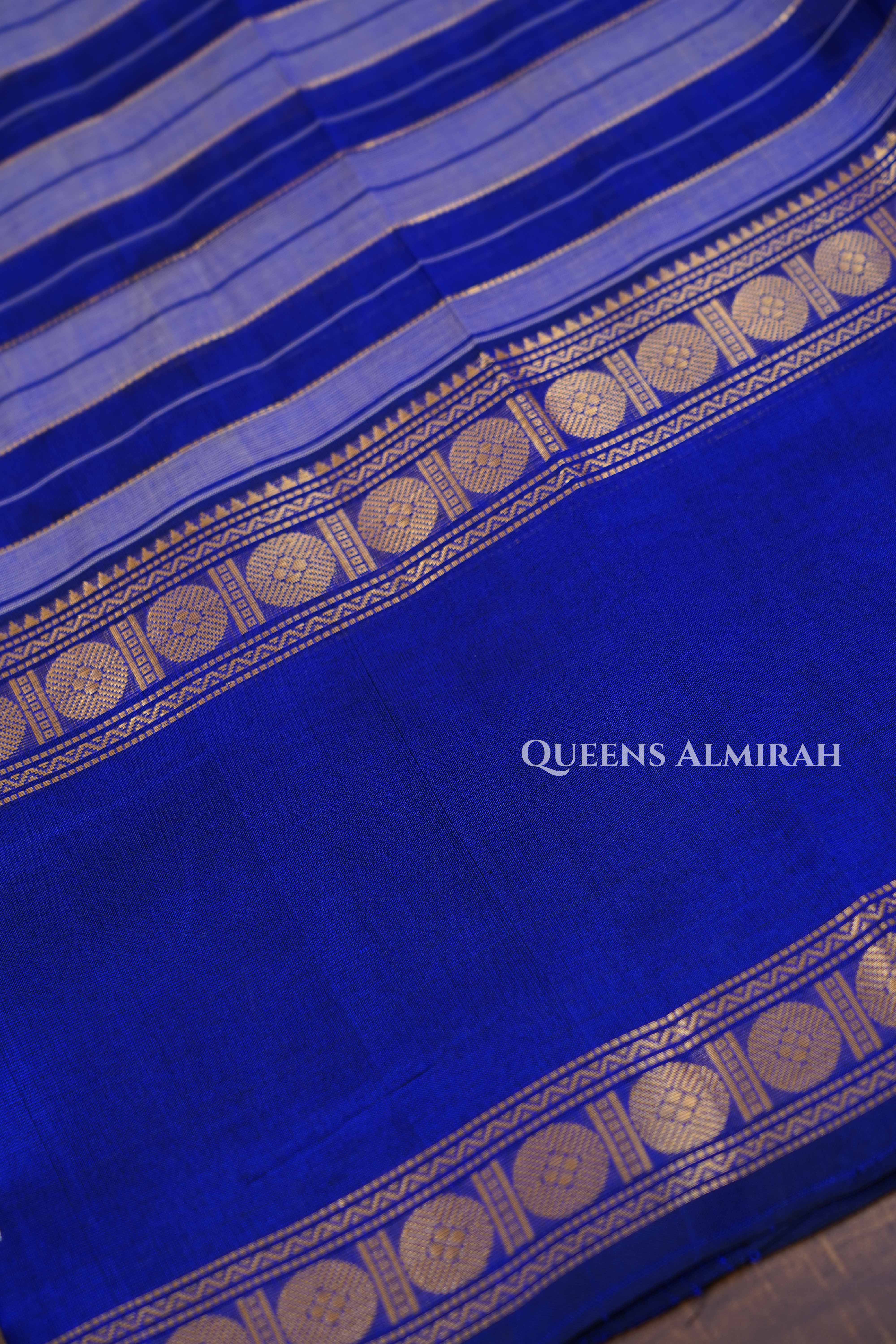 Royal Blue With Lavender Pure Kanchi Silk Cotton Saree