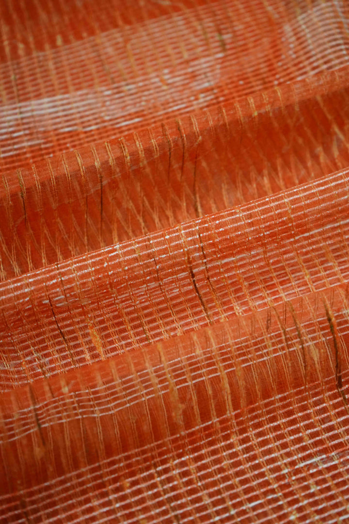 RADDISH ORANGE MARBLE PRINT  GHICHA ORAGANZA SAREE - Queens Jewel Emporium