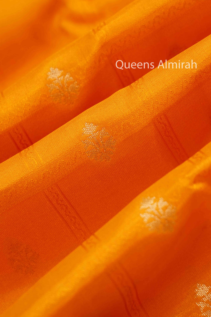 MANGO YELLOW WITH RED PURE KANCHIVARAM SILK SAREE - Queens Jewel Emporium