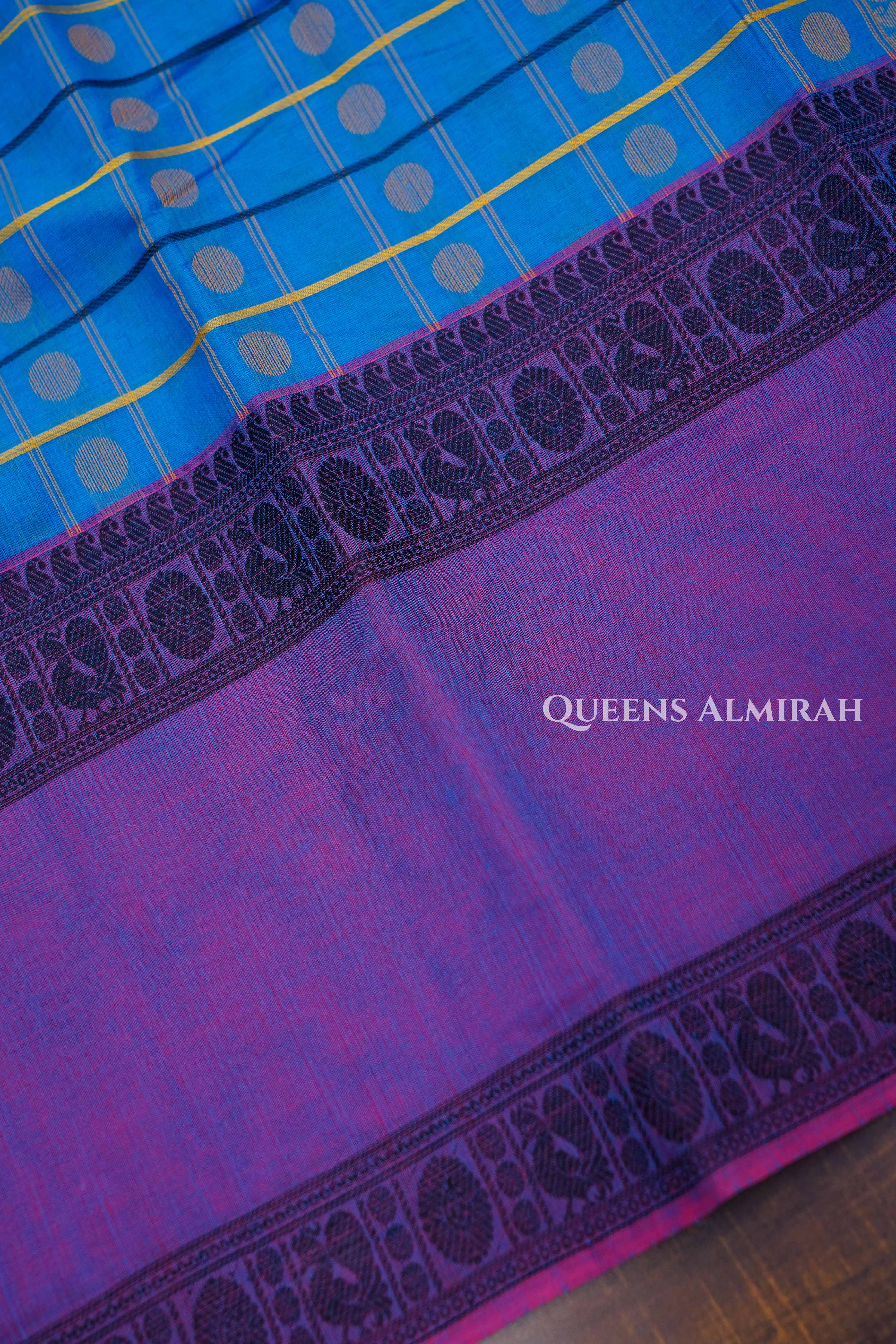 Blue With Purple Chettinad Cotton Saree