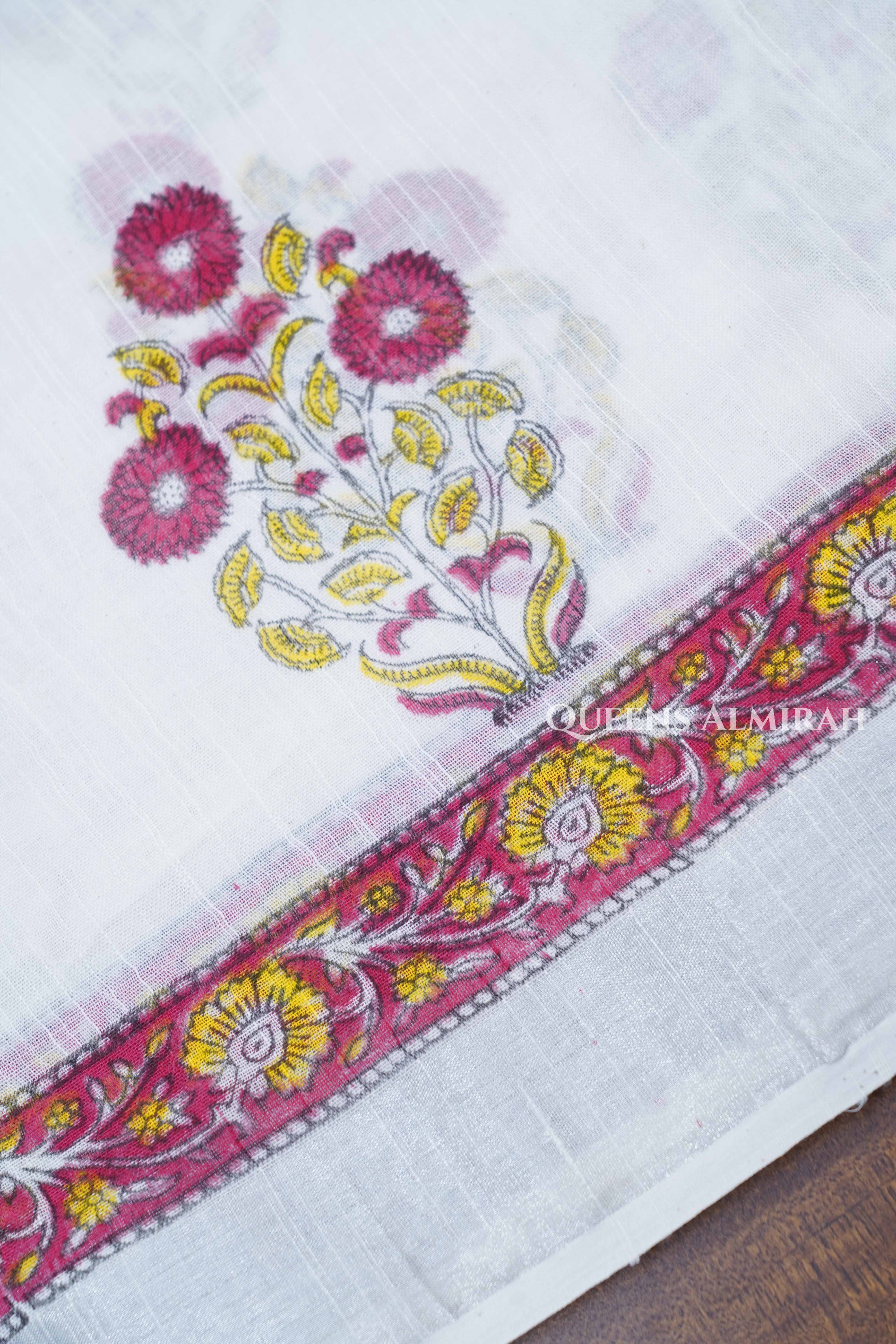 White Linen Cotton Saree