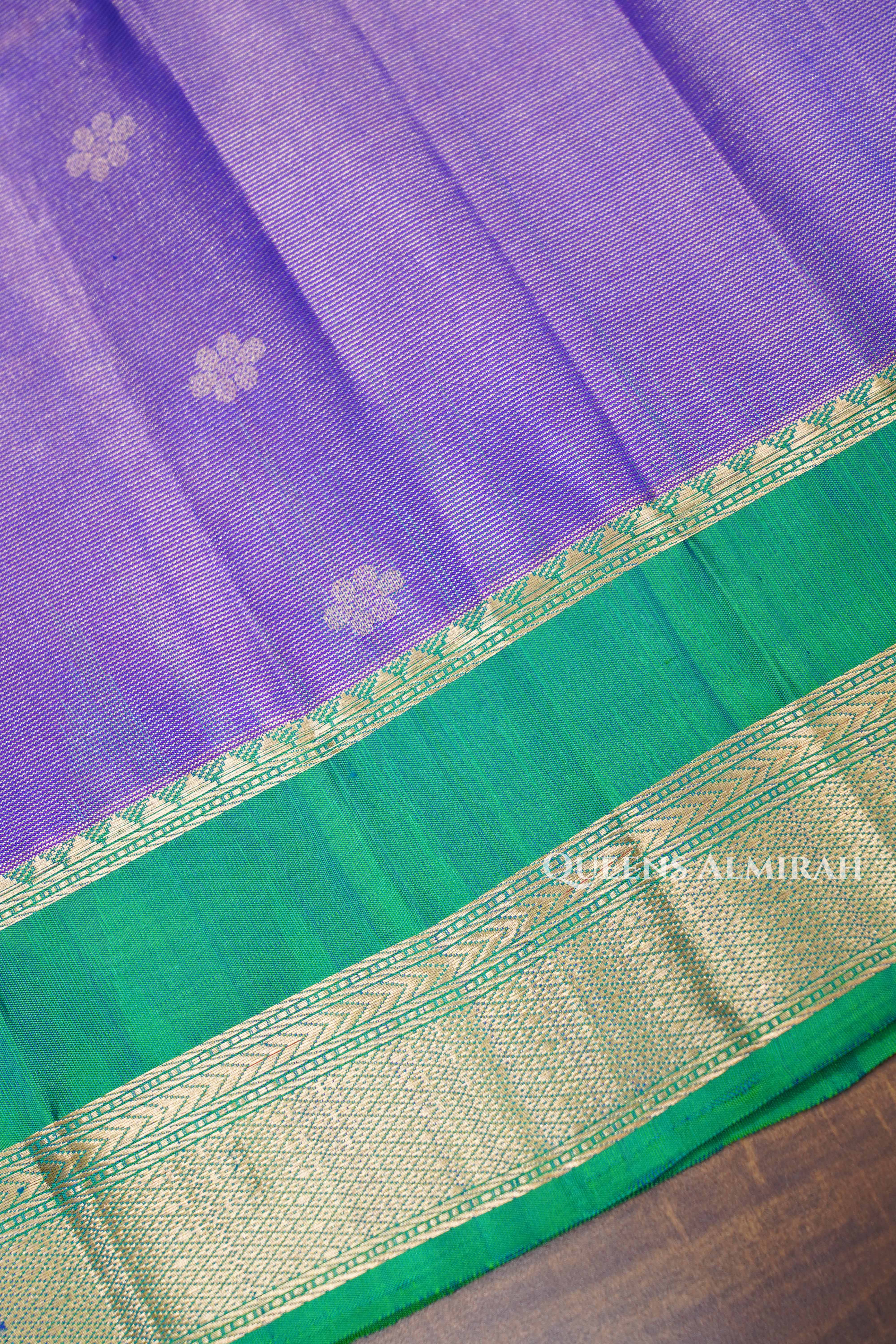 Lavender With Green Tissue Soft Silk Saree