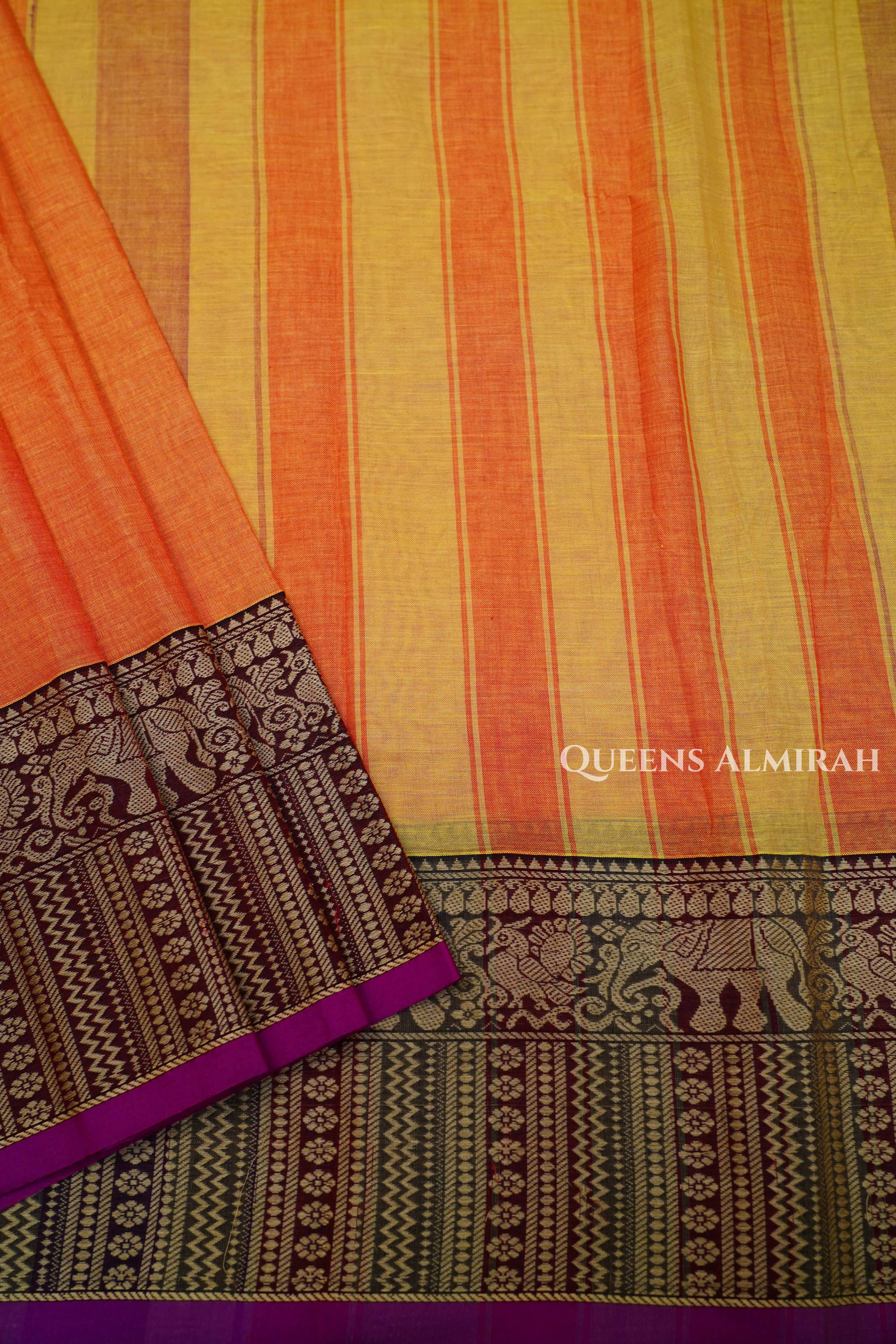 Papaya Orange Narayanpet Cotton Saree