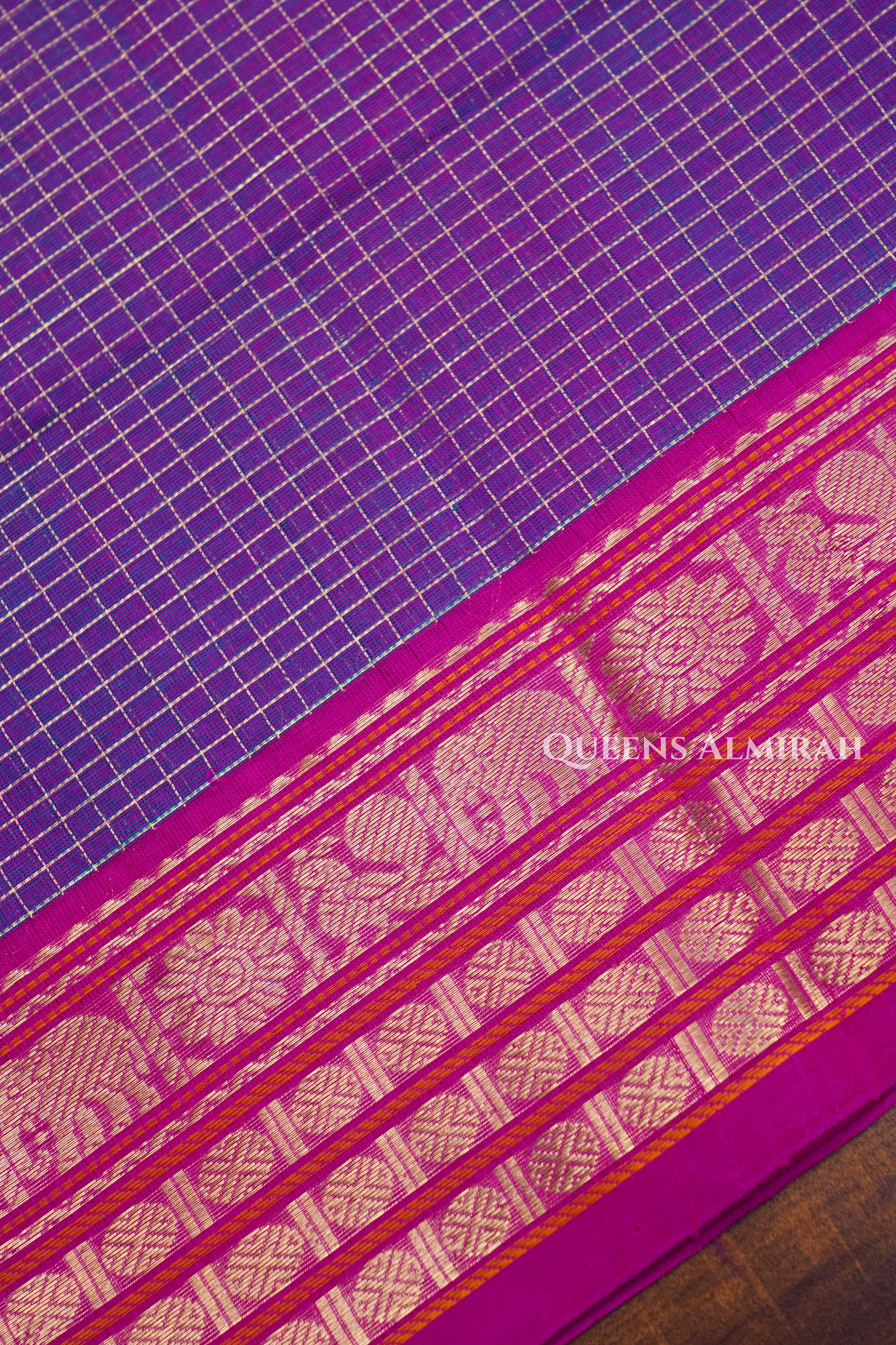 Dusky Blue Karaikudi Chettinad Silk Cotton Saree