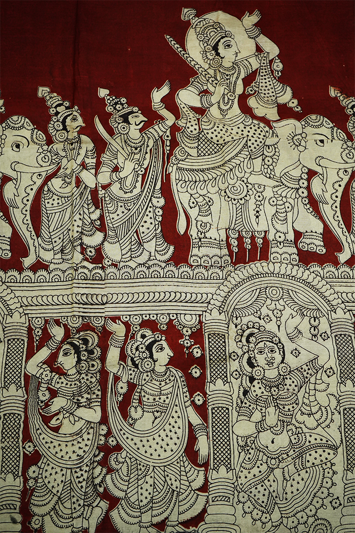 CHERRY RED WITH GOLDEN BORDER  MANGALGIRI SAREE - Queens Jewel Emporium