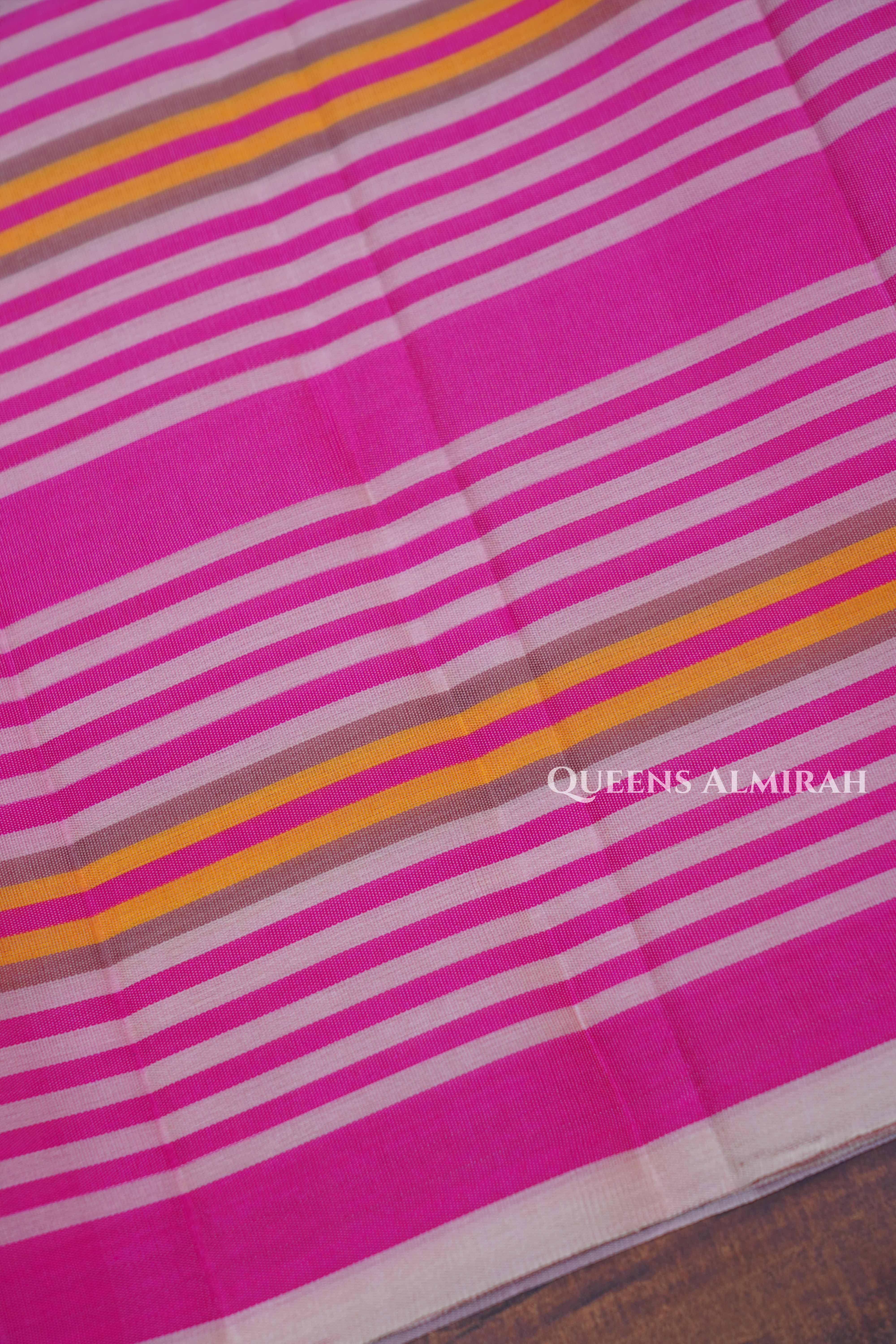 Pinkish Grey With Stripes Pure Soft Silk Saree