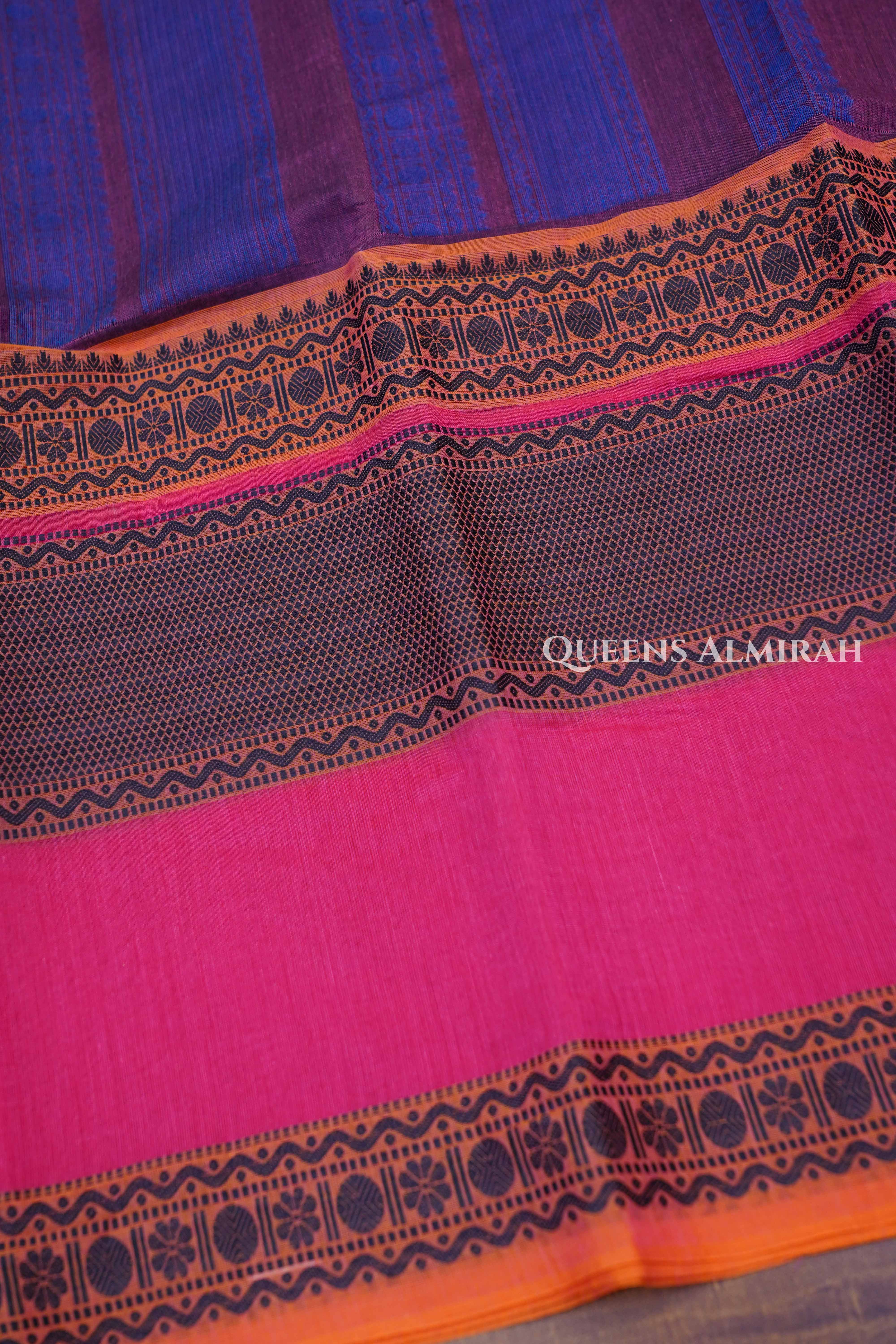 Rani Pink With Orange Chettinad Cotton Saree
