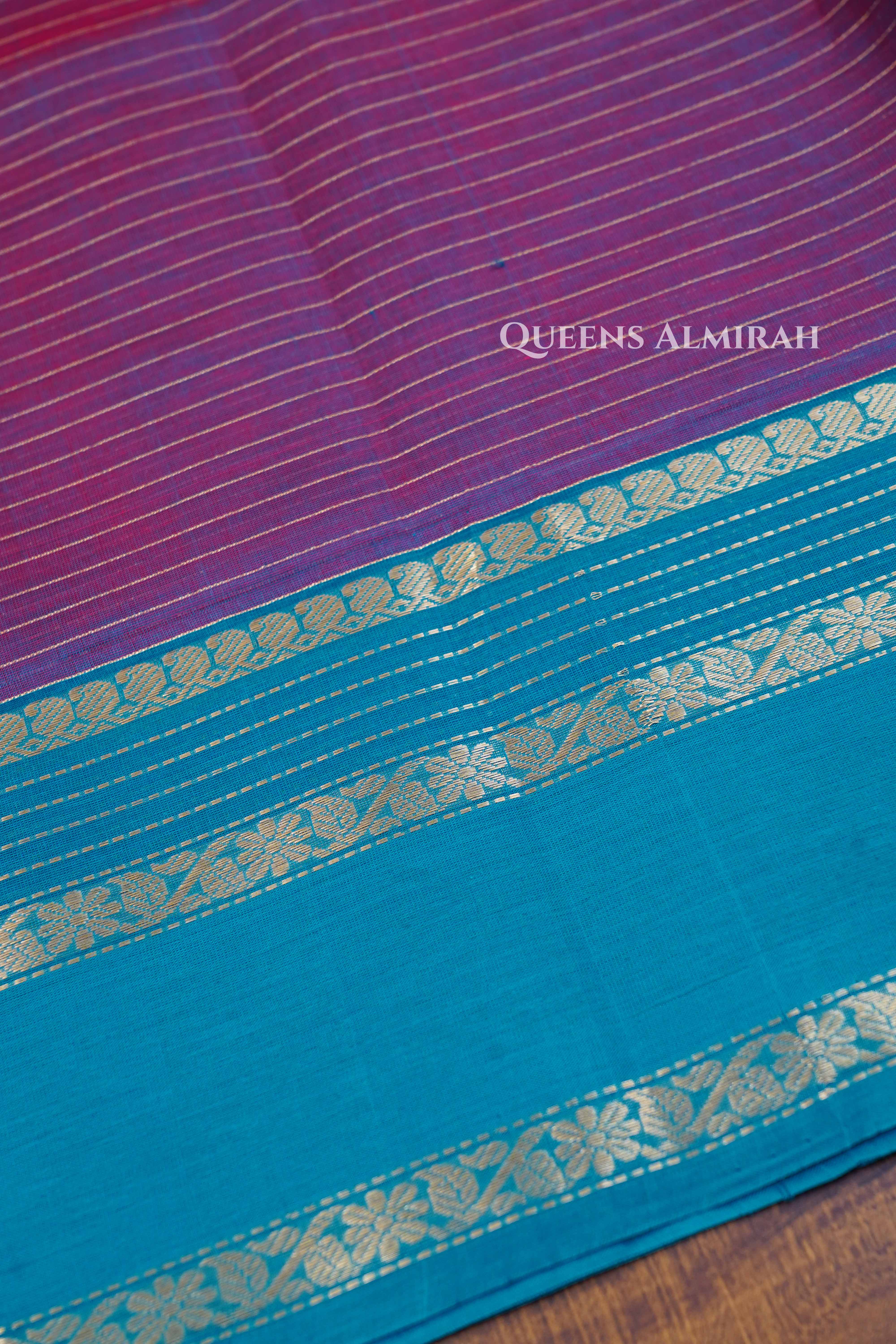 Pastel Purple With Sea Blue -Karaikudi Chettinad Silk Cotton Saree