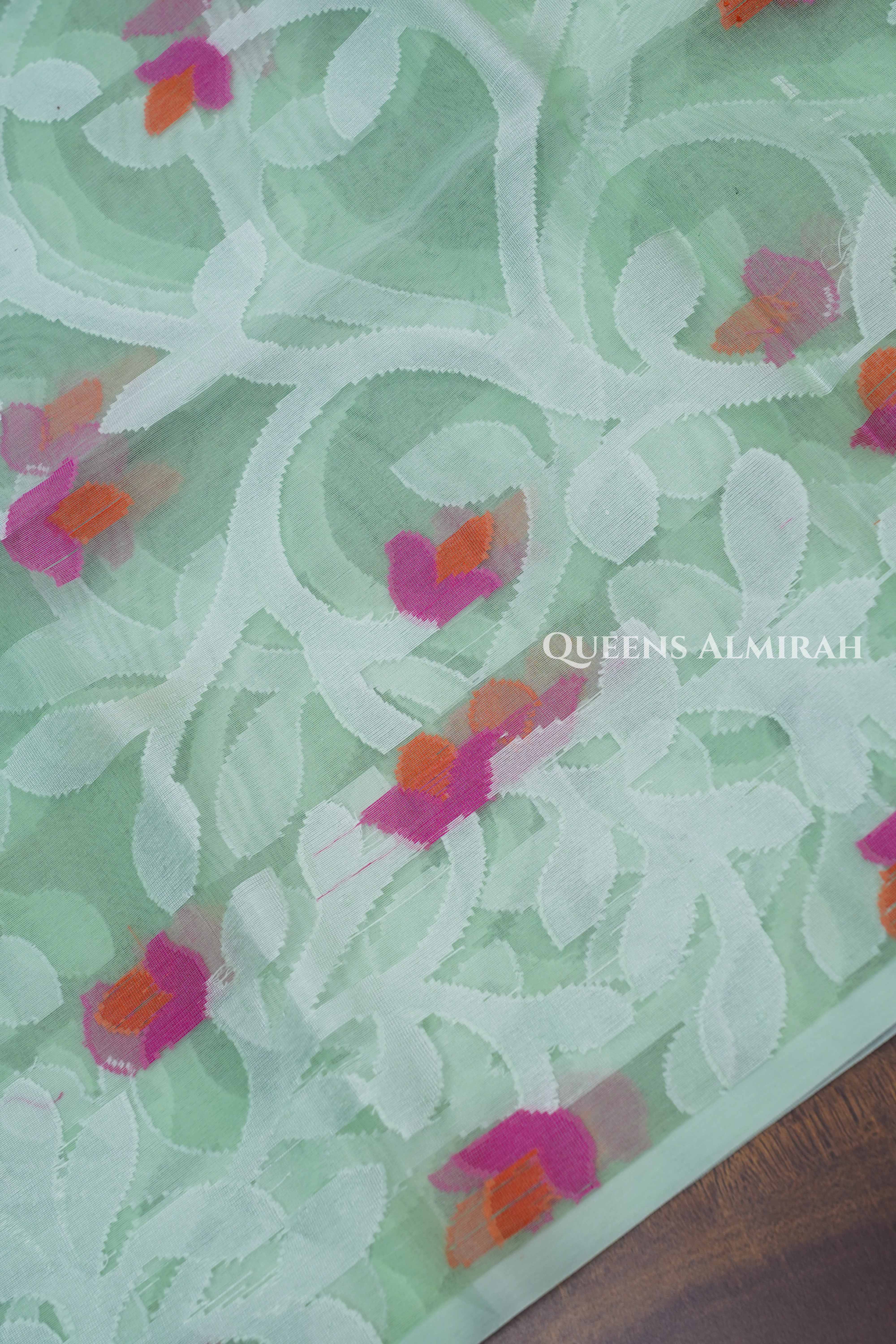 Pista Green Muslin Jamdani Saree