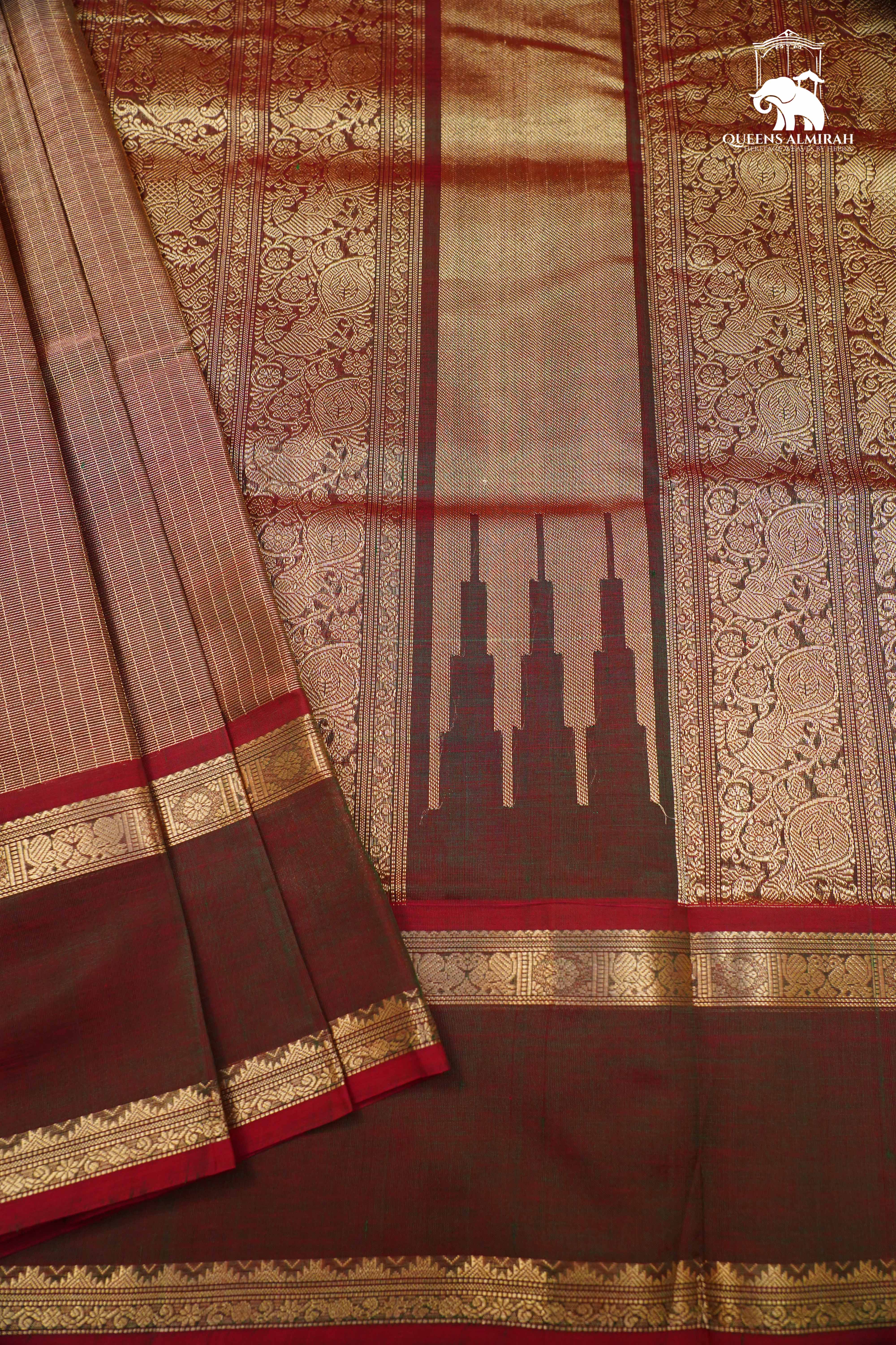 Dual Shade Of Brown-Classic Karaikudi Chettinad Tissue Silk Cotton Saree