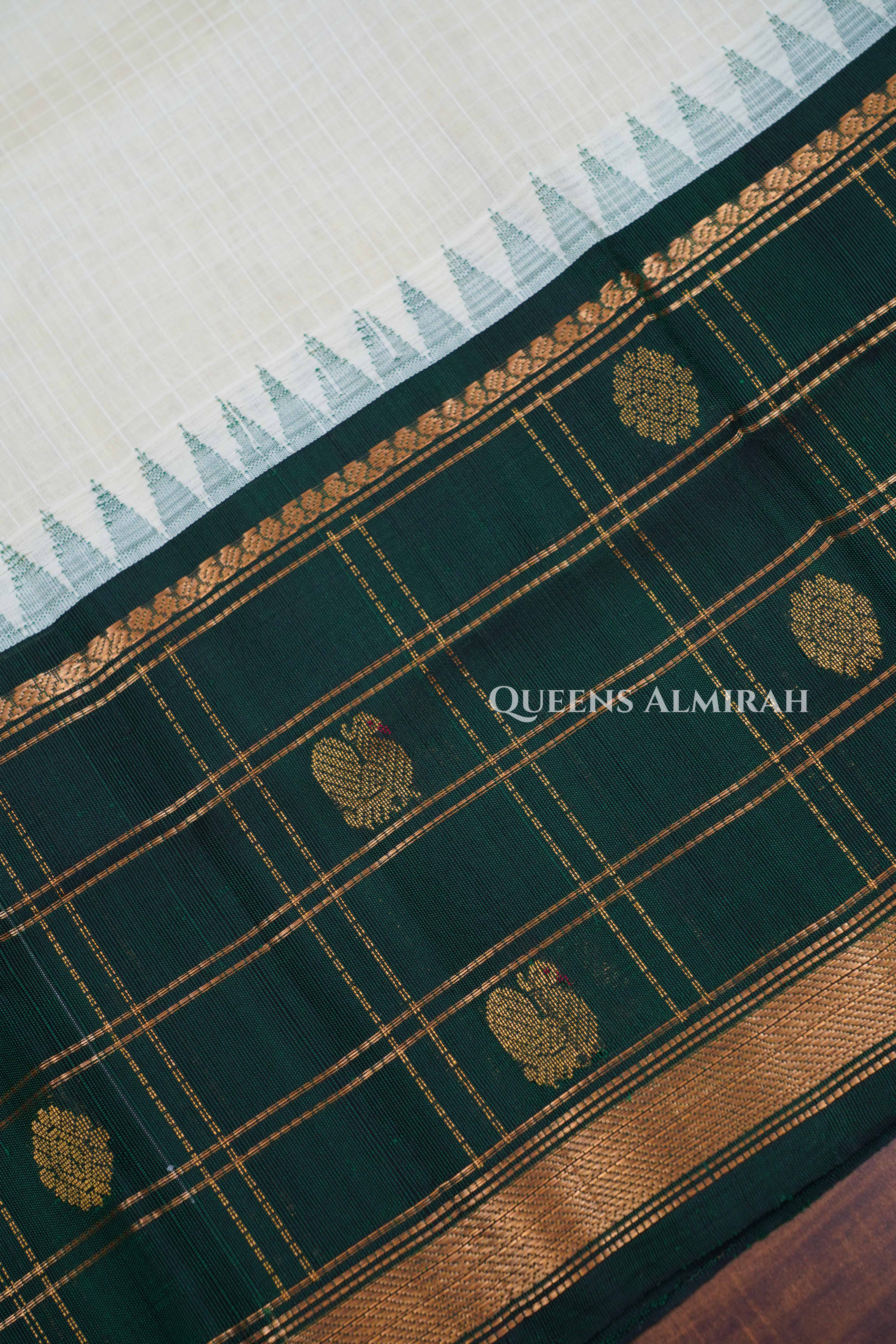 White With Green Pure Kanchi Silk Cotton Saree