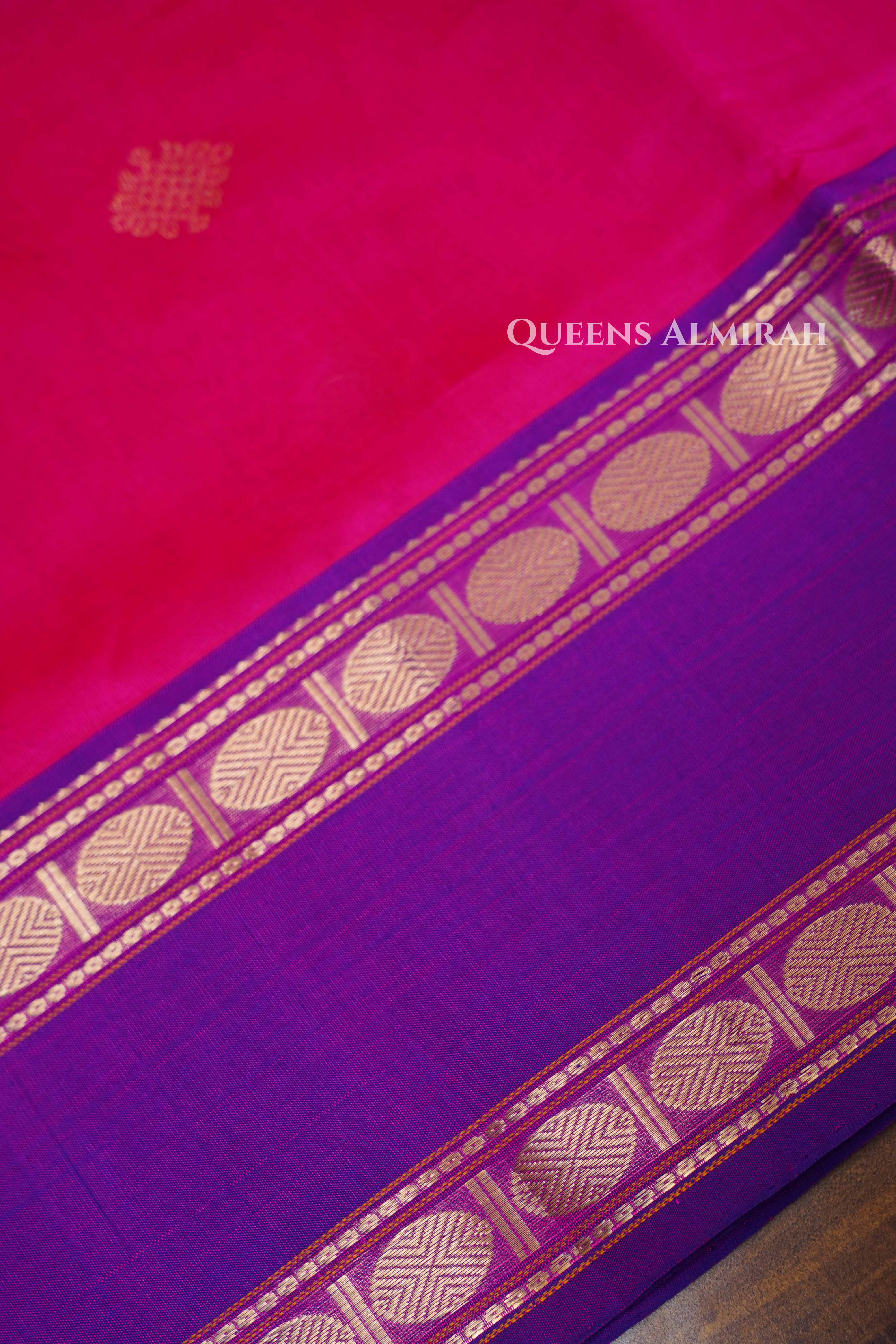 Dark Magenta With Purple Karaikudi Chettinad Silk Cotton Saree