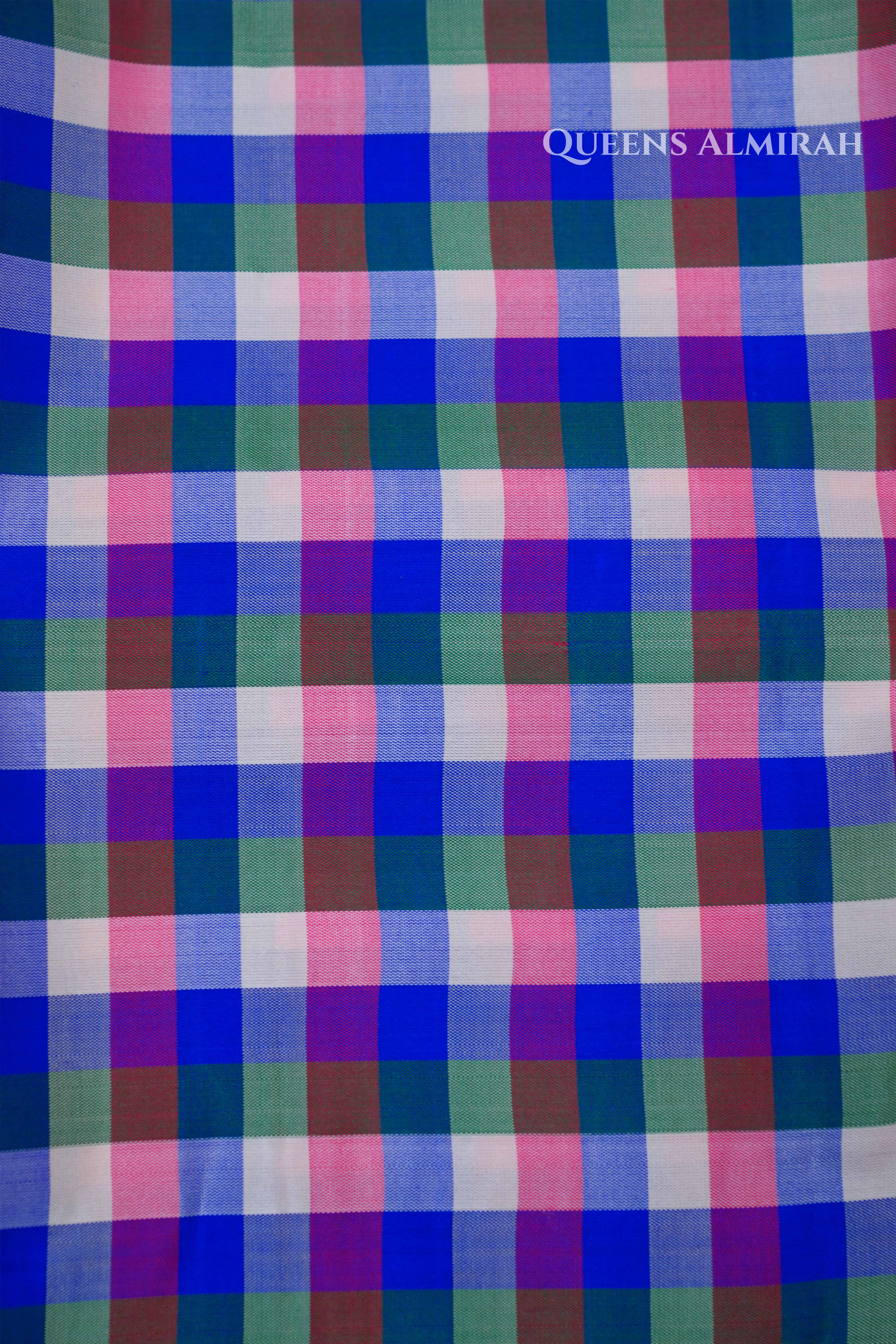 White With Blue Checks Kuravanji Silk Saree