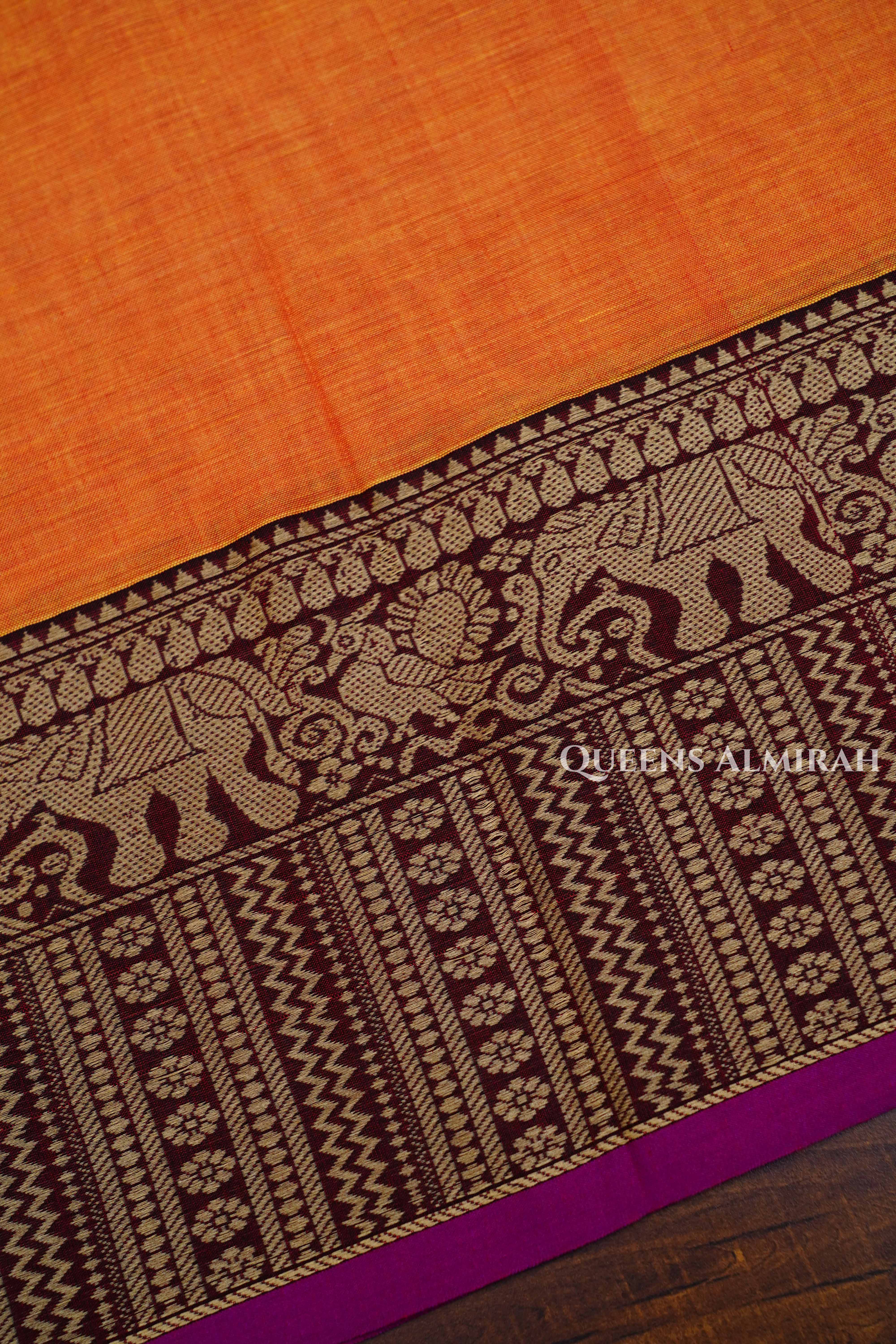 Papaya Orange Narayanpet Cotton Saree