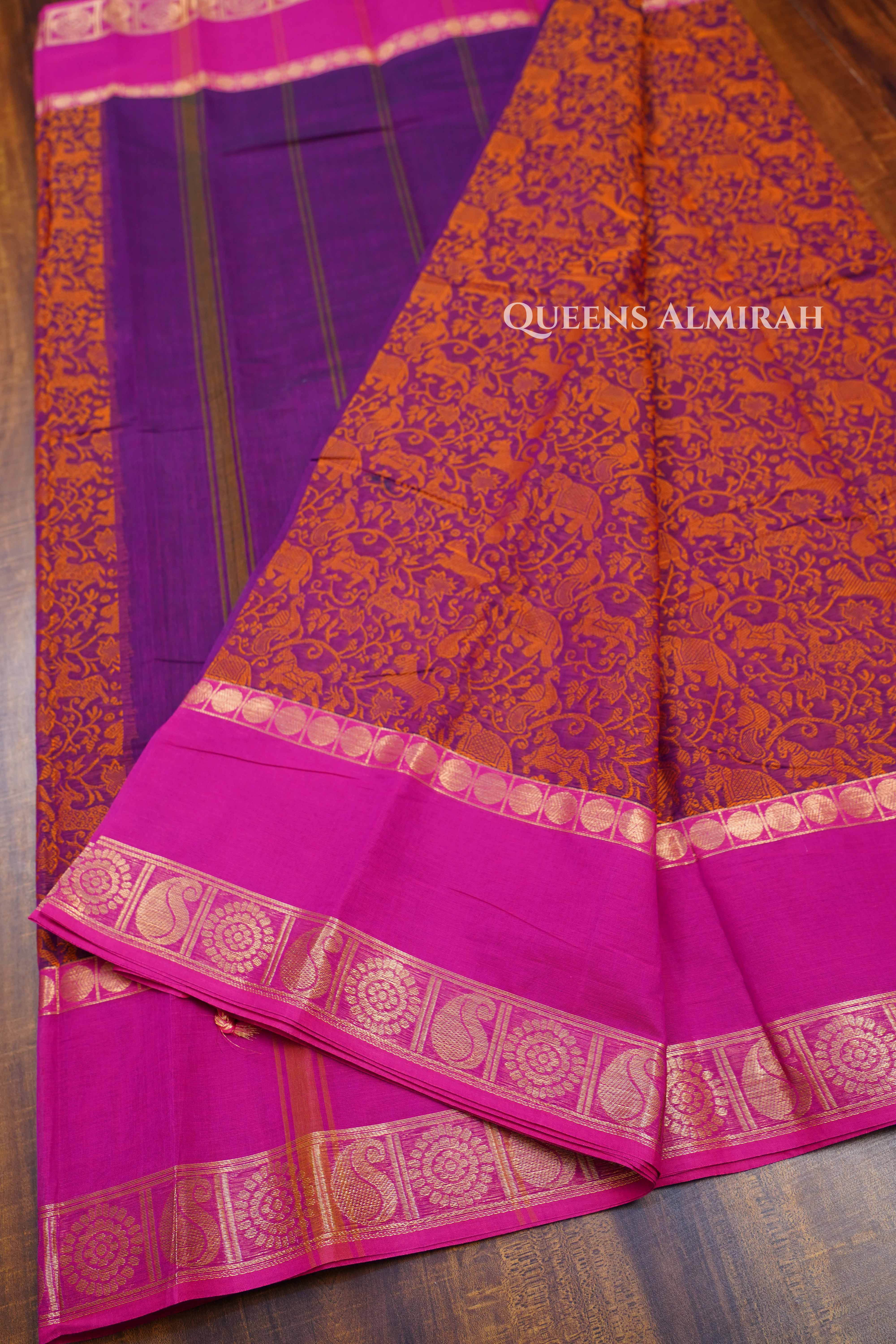 Dusky Orange With Pink Kanchi Cotton Saree