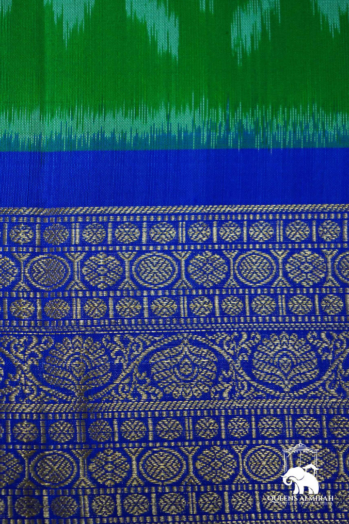 DEEP GREEN WITH ROYAL BLUE SOFT SILK SAREE - Queens Jewel Emporium