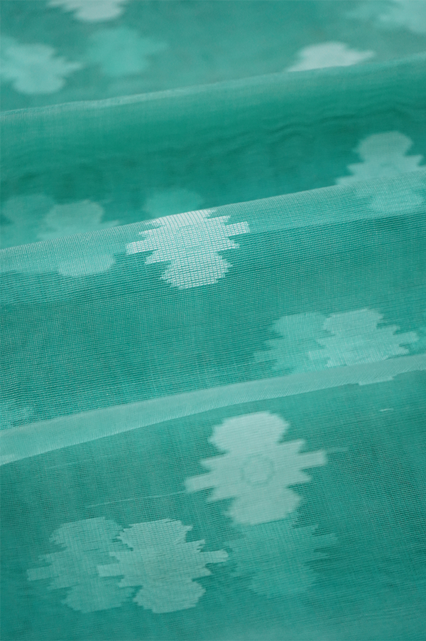 SEA GREEN WITH GREY MUSLIN JAMDANI SAREE - Queens Jewel Emporium