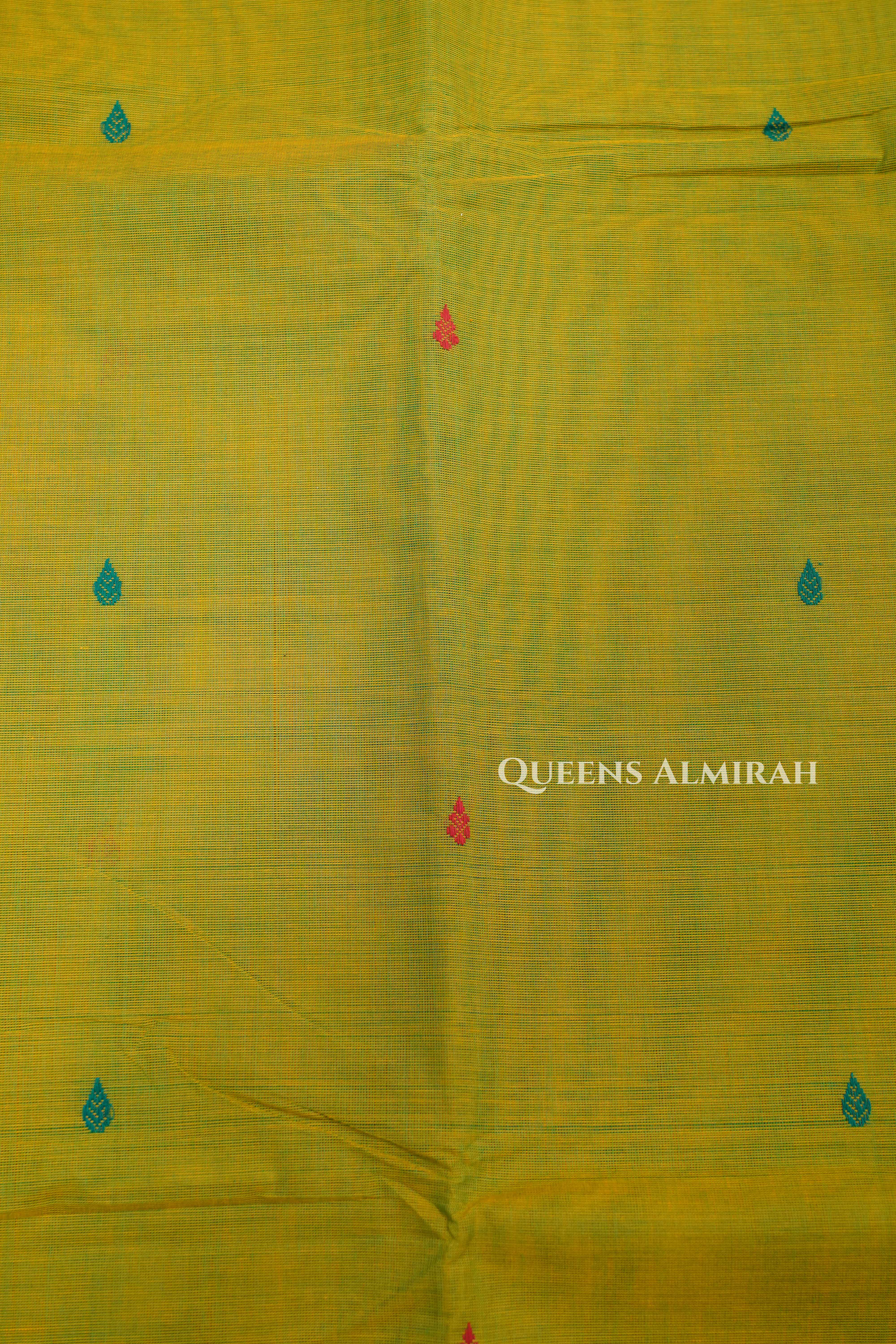 Yellow Green With Red Kanchi Cotton Saree