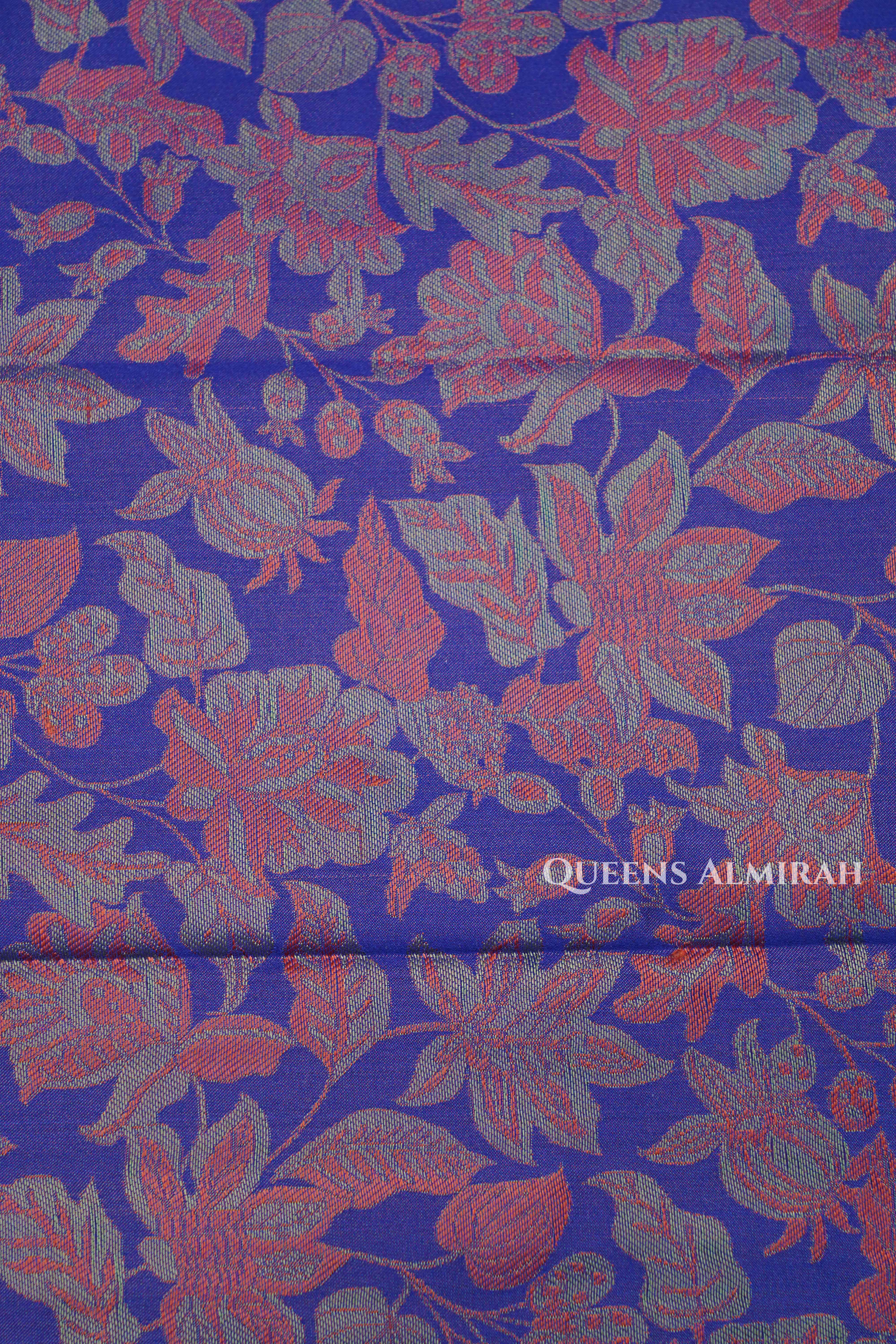 Royal Blue With Orange Pashmina Silk Saree