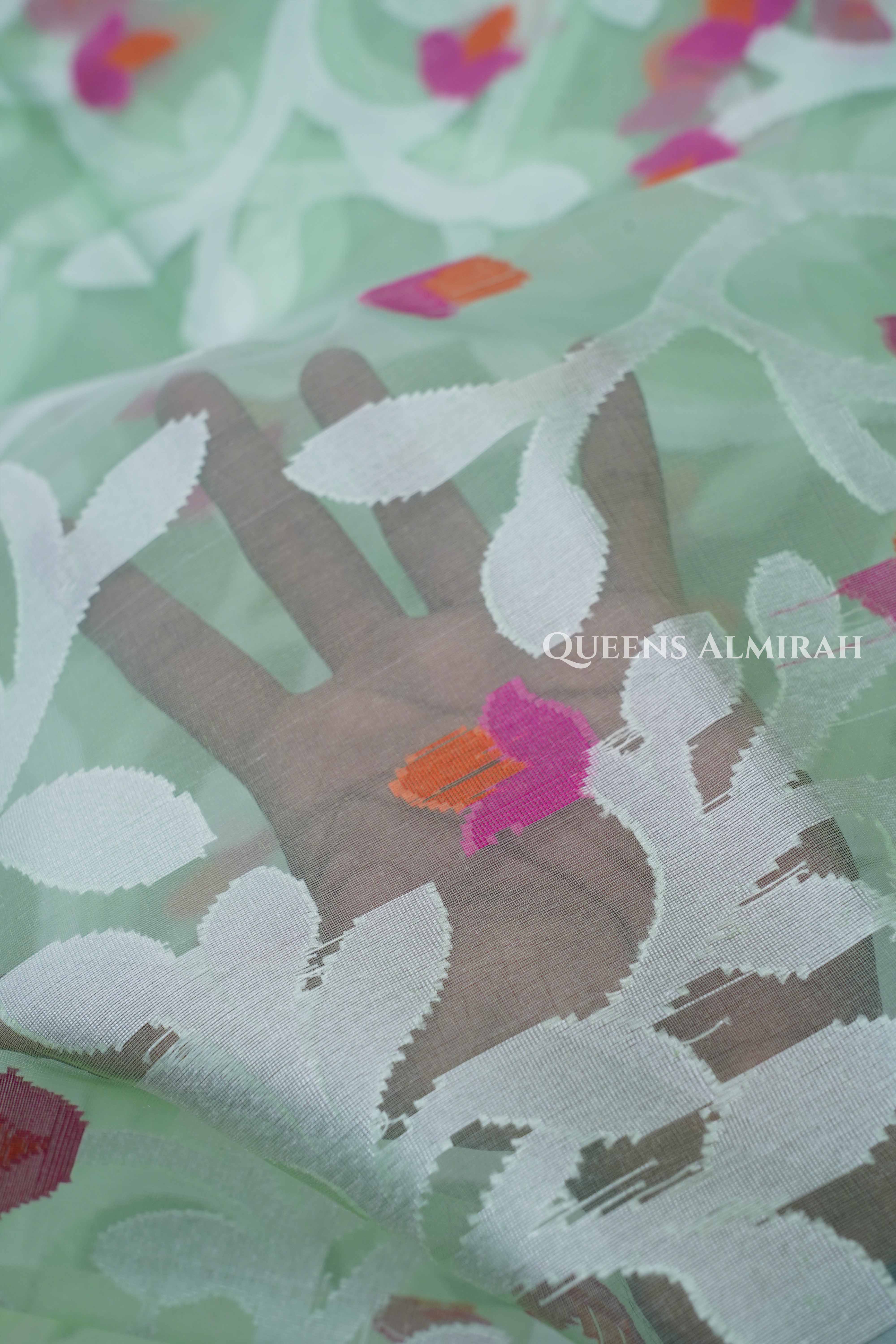 Pista Green Muslin Jamdani Saree