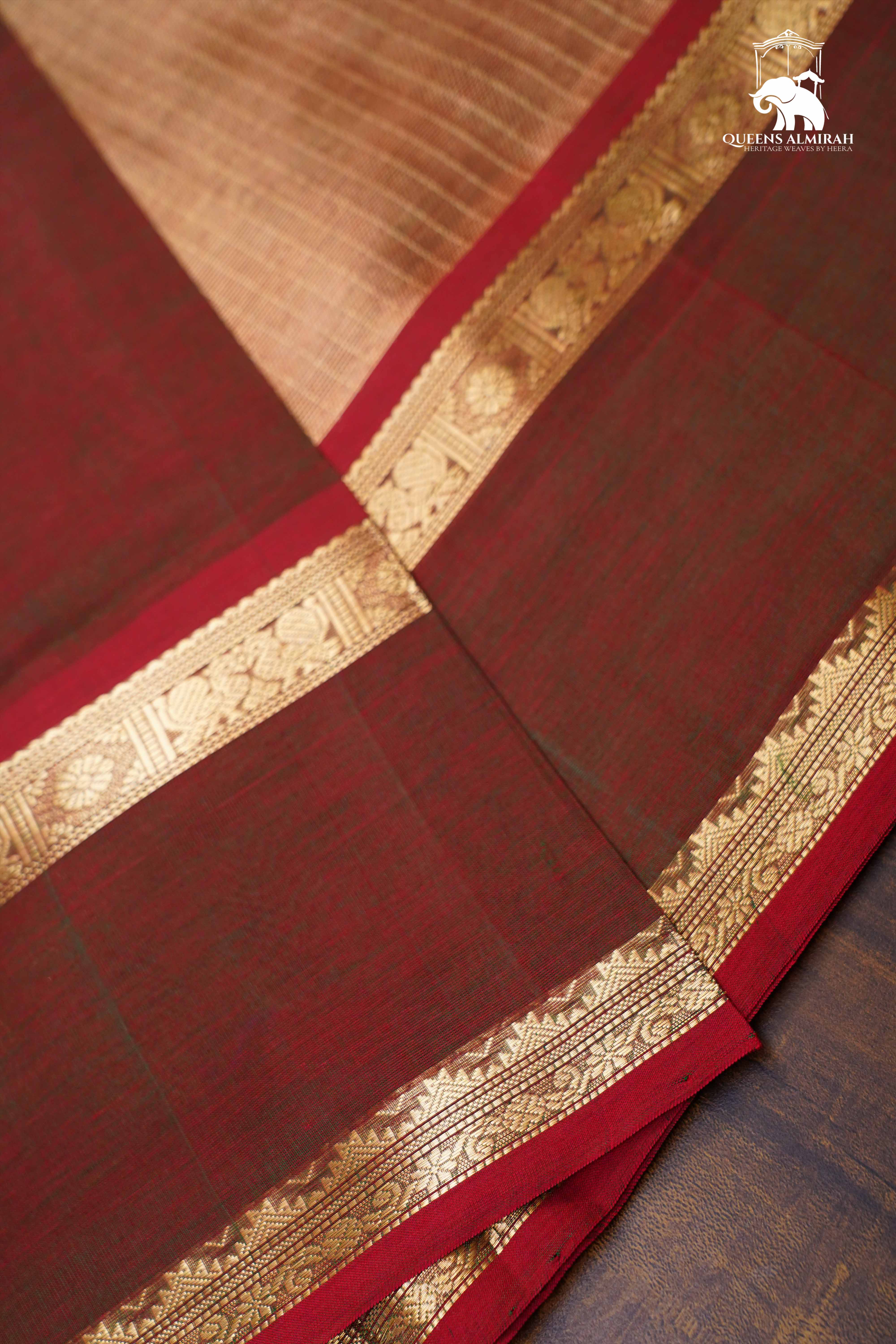 Dual Shade Of Brown-Classic Karaikudi Chettinad Tissue Silk Cotton Saree