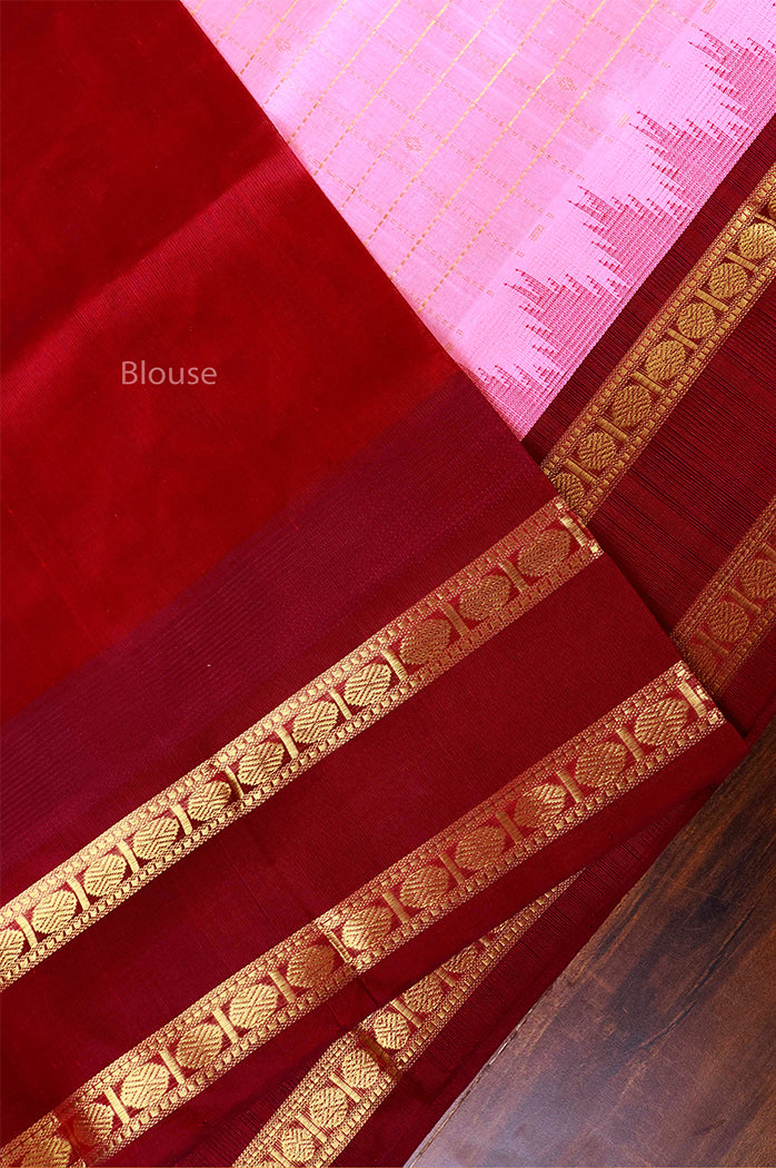 Rose Milk Pink With Purple Gap Border Pure Silk Cotton Saree