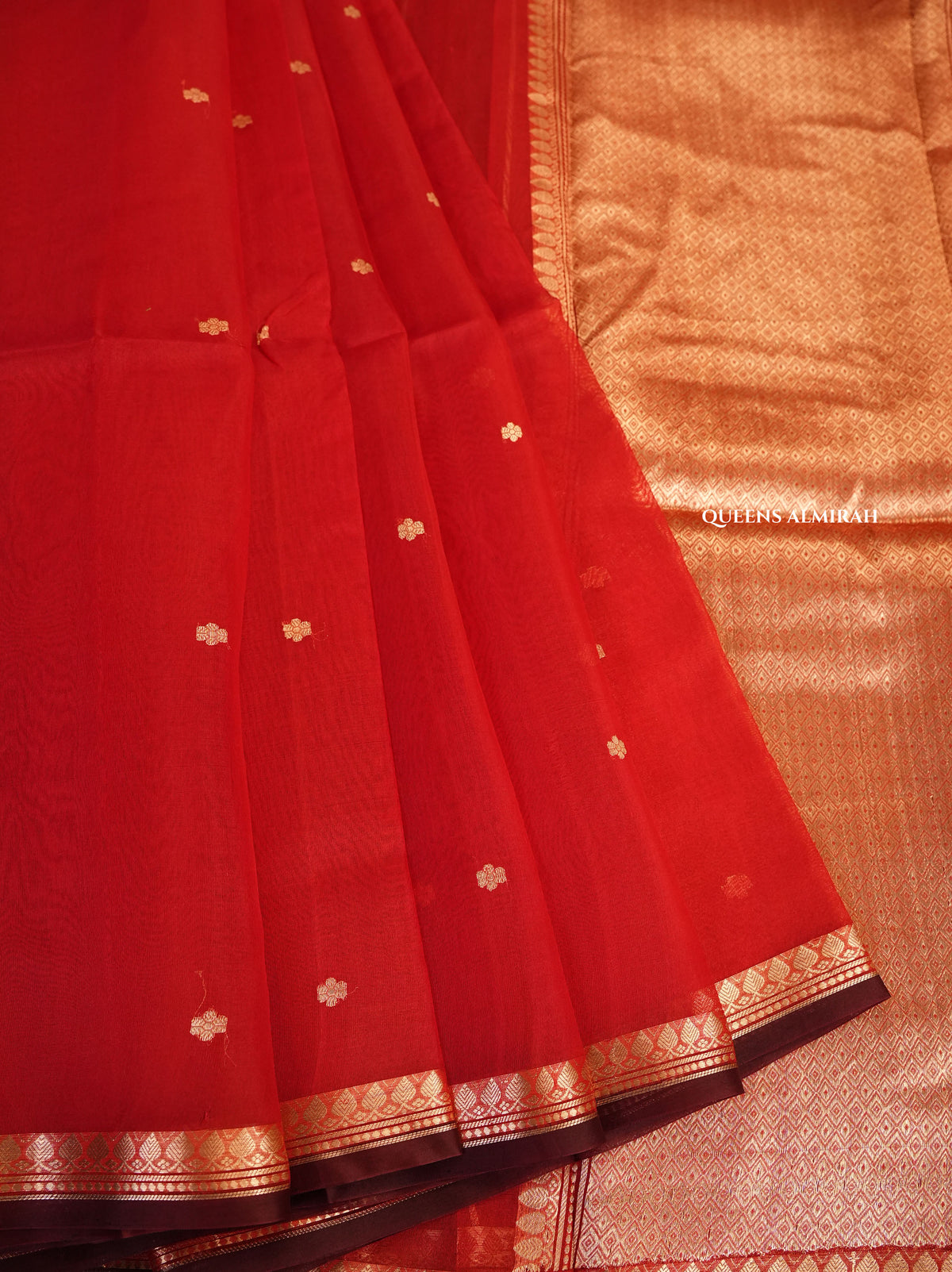 Red Banarasi Kora Organza Silk saree