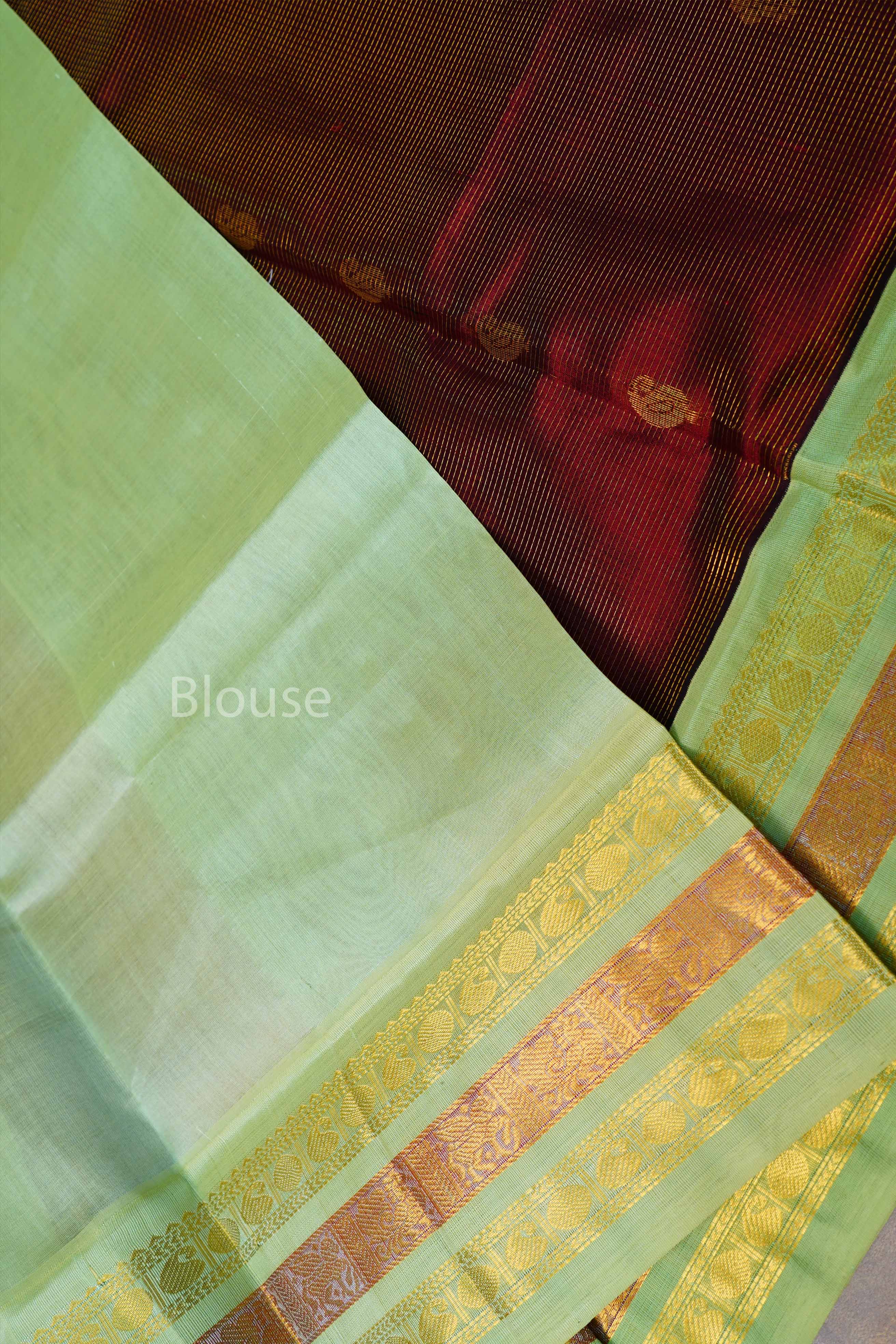 Maroon With Mint Green Pure Silk Cotton Saree