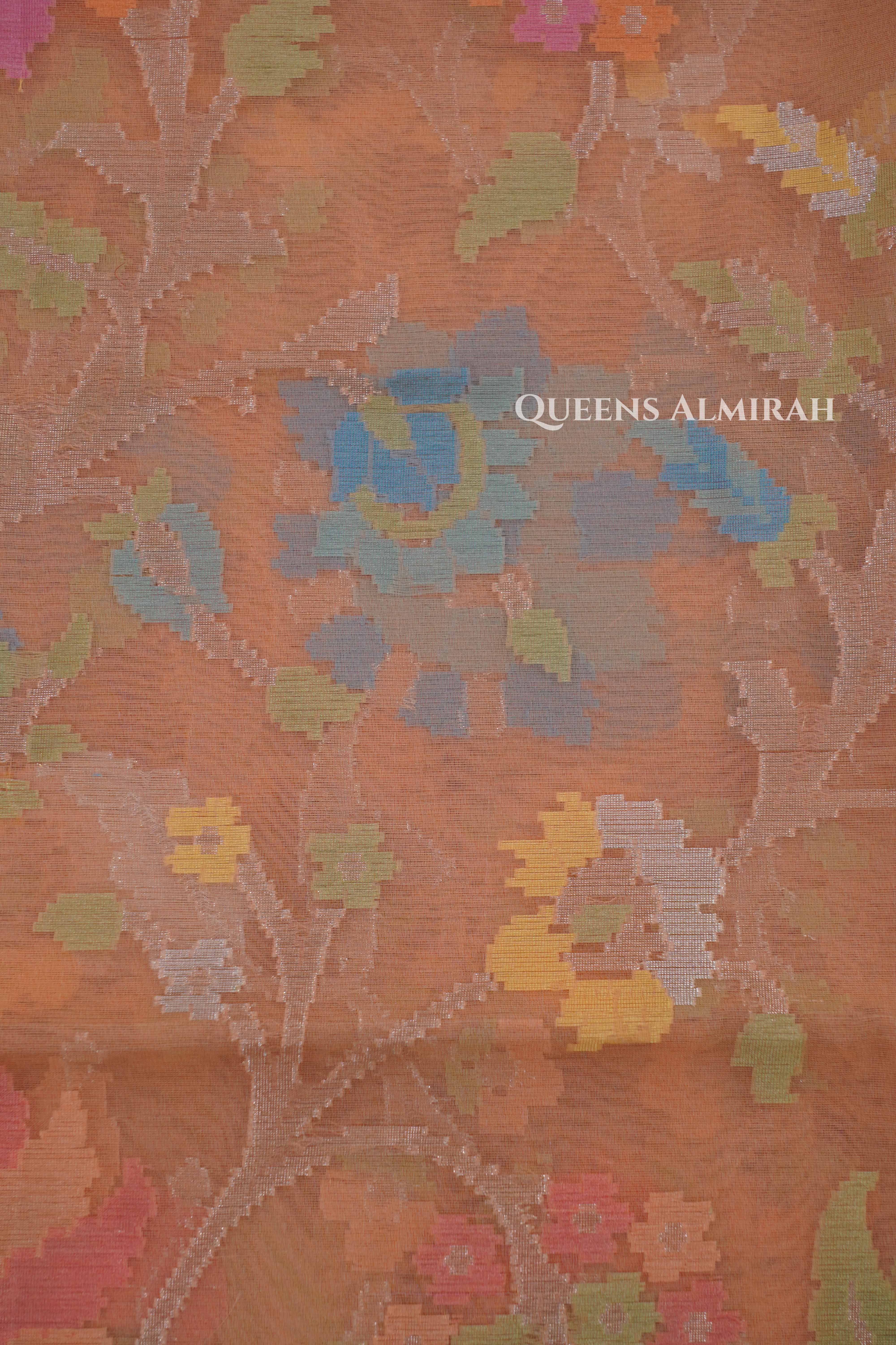 Peachish Orange Banarasi Organza Saree