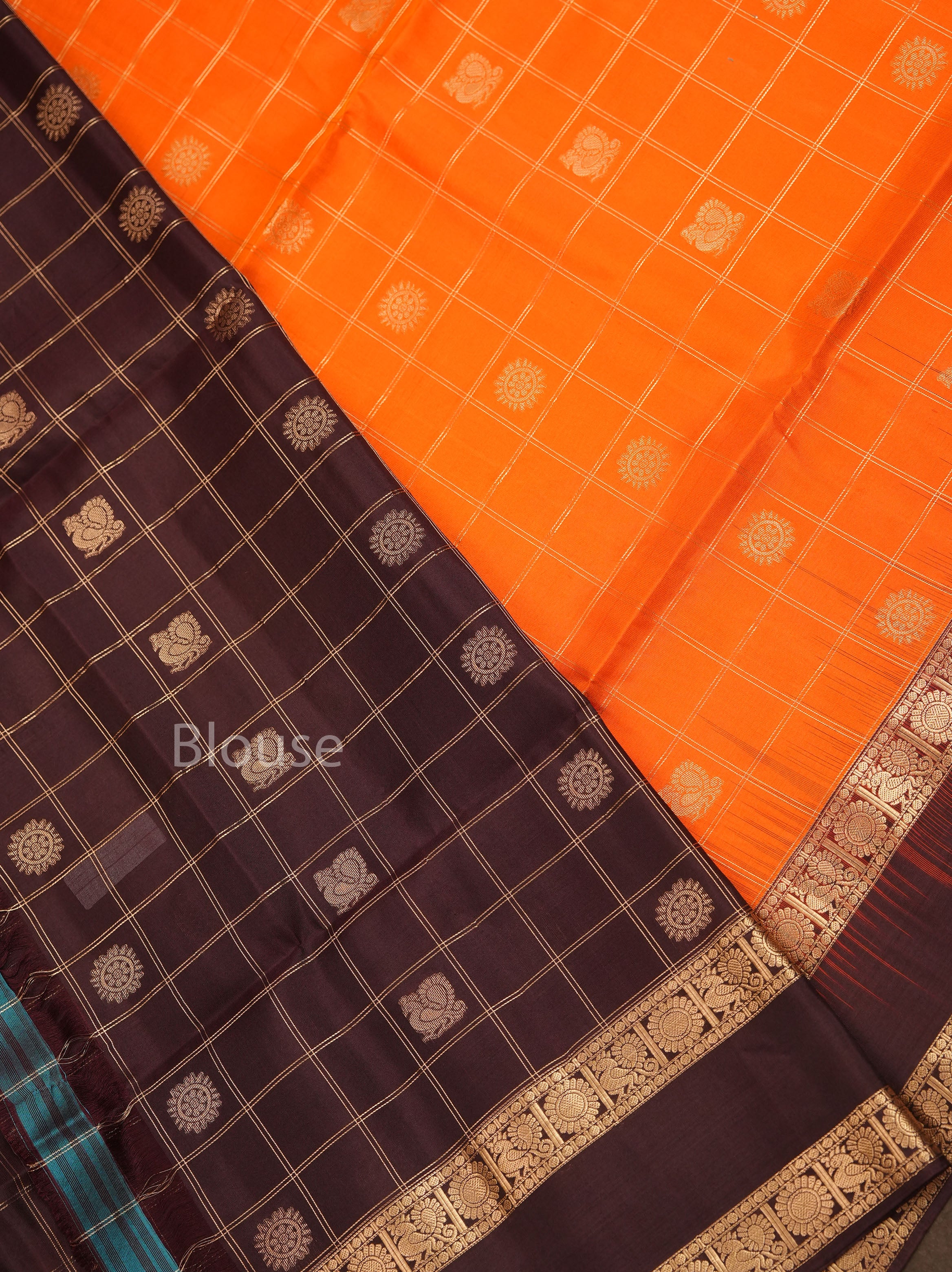 Pumpkin Orange With Chocolate Brown Pure Soft Silk Saree