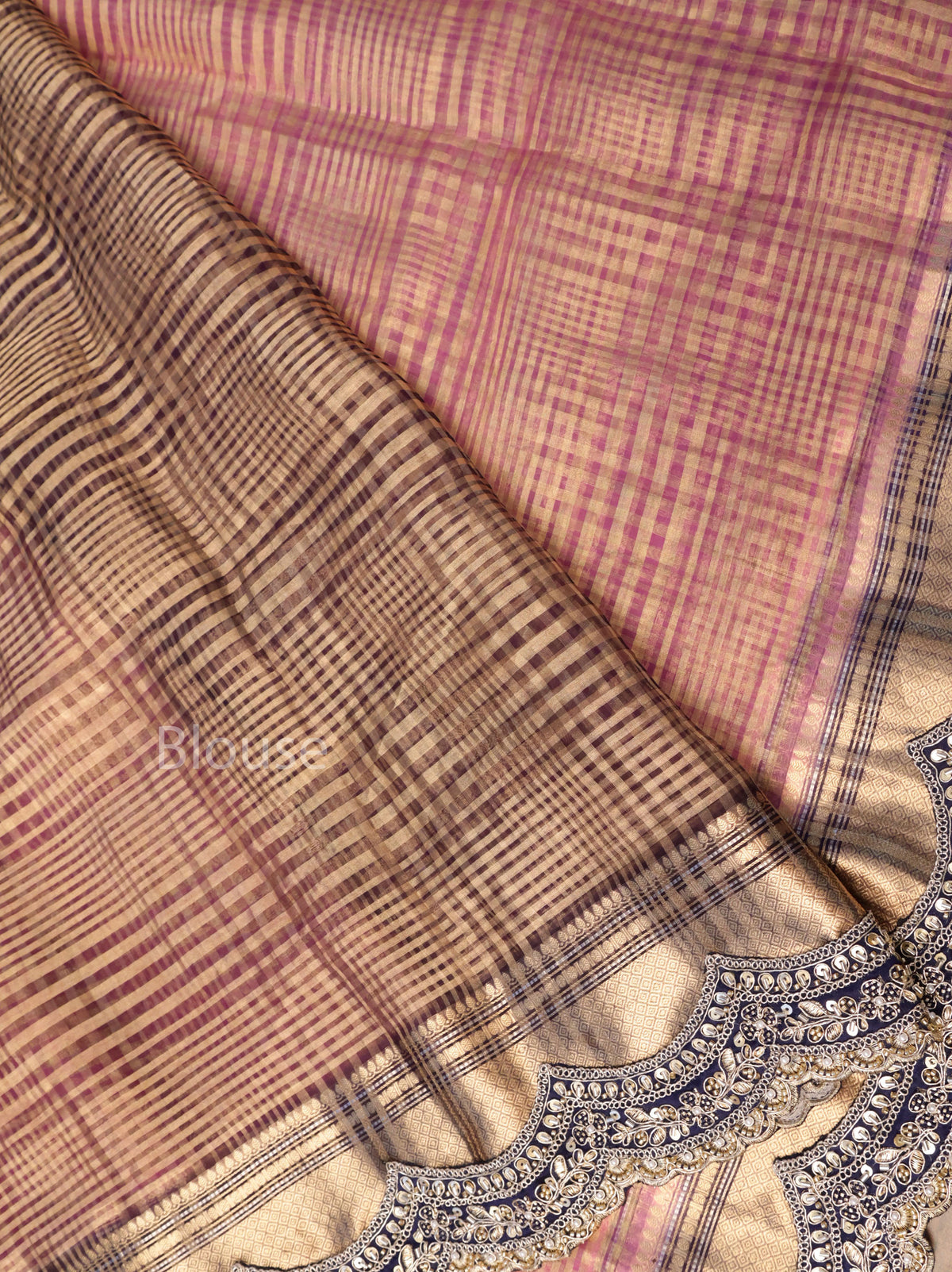 Baby Pink With Navy Blue Radhe Leela Pure Chanderi Designer Silk Saree
