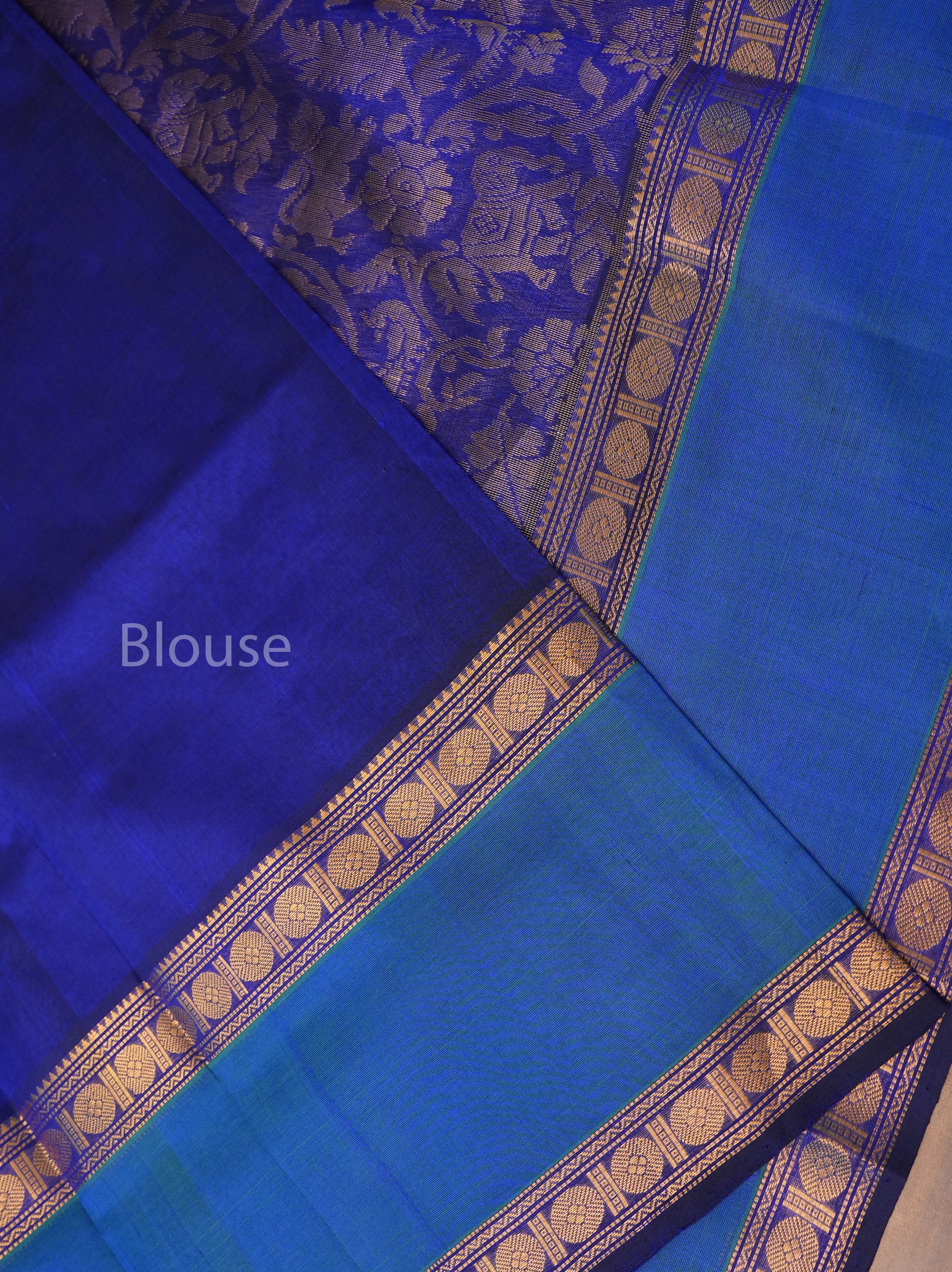 Peacock Blue Vanasingaram Pure Kanchi Silk Cotton Saree