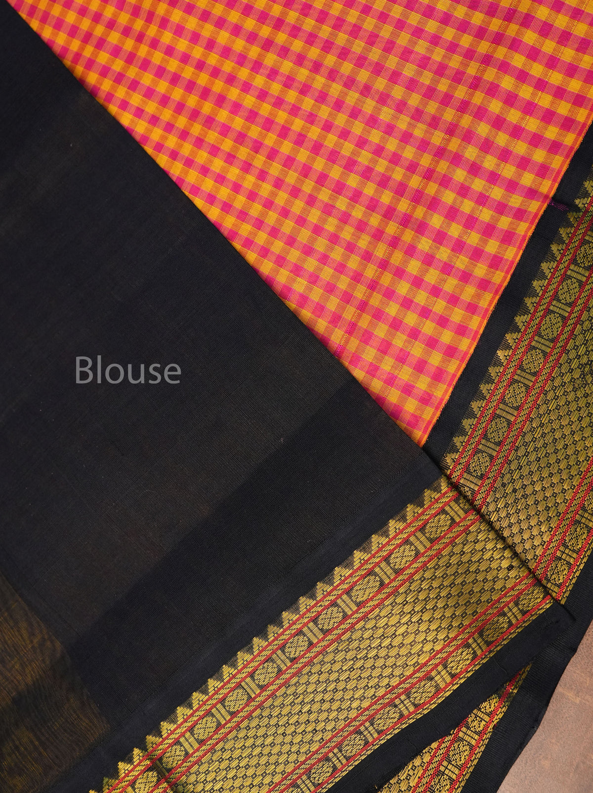 Orange Kattam With Black Border Pure Silk Cotton Saree