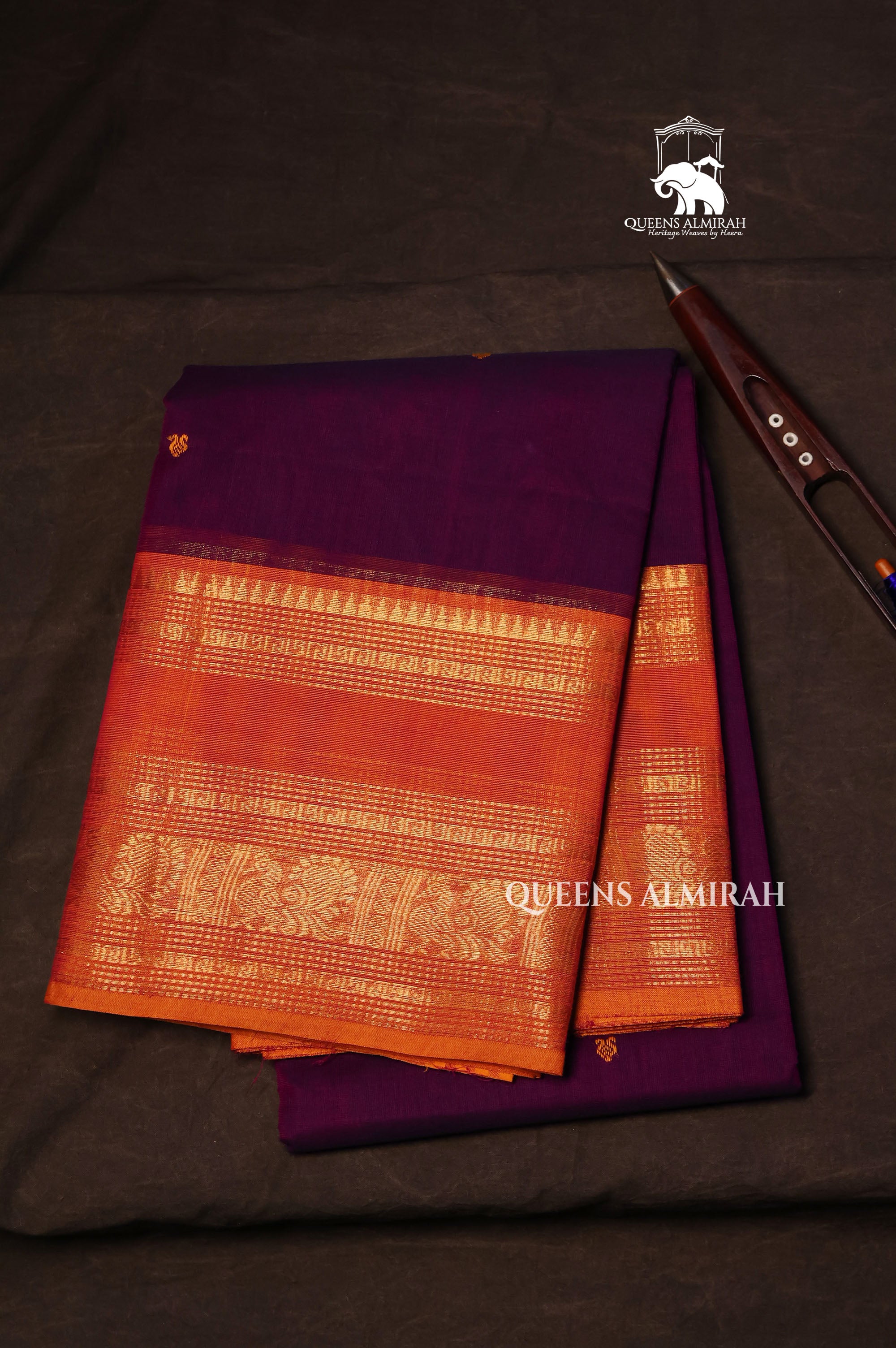 Purple With Orange Kanchi Cotton Saree