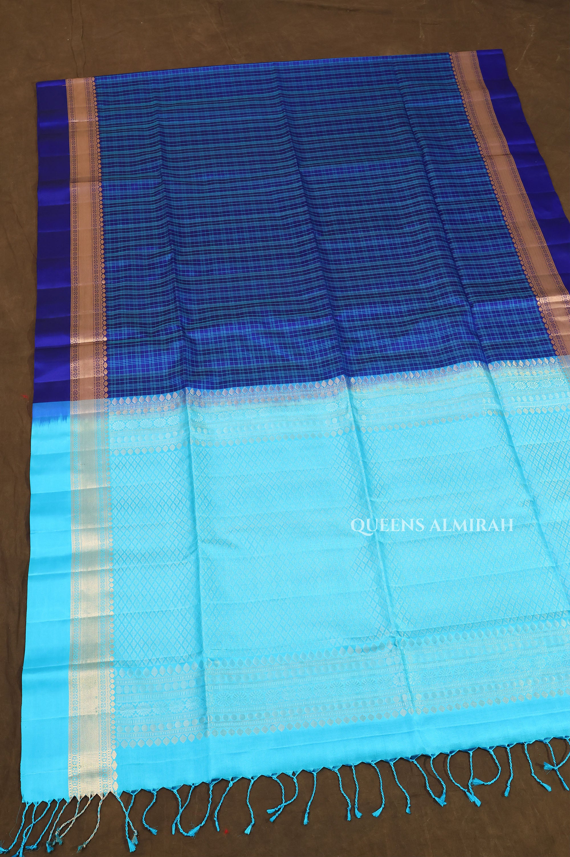 Peacock Blue With Blue Pure Soft Silk Saree