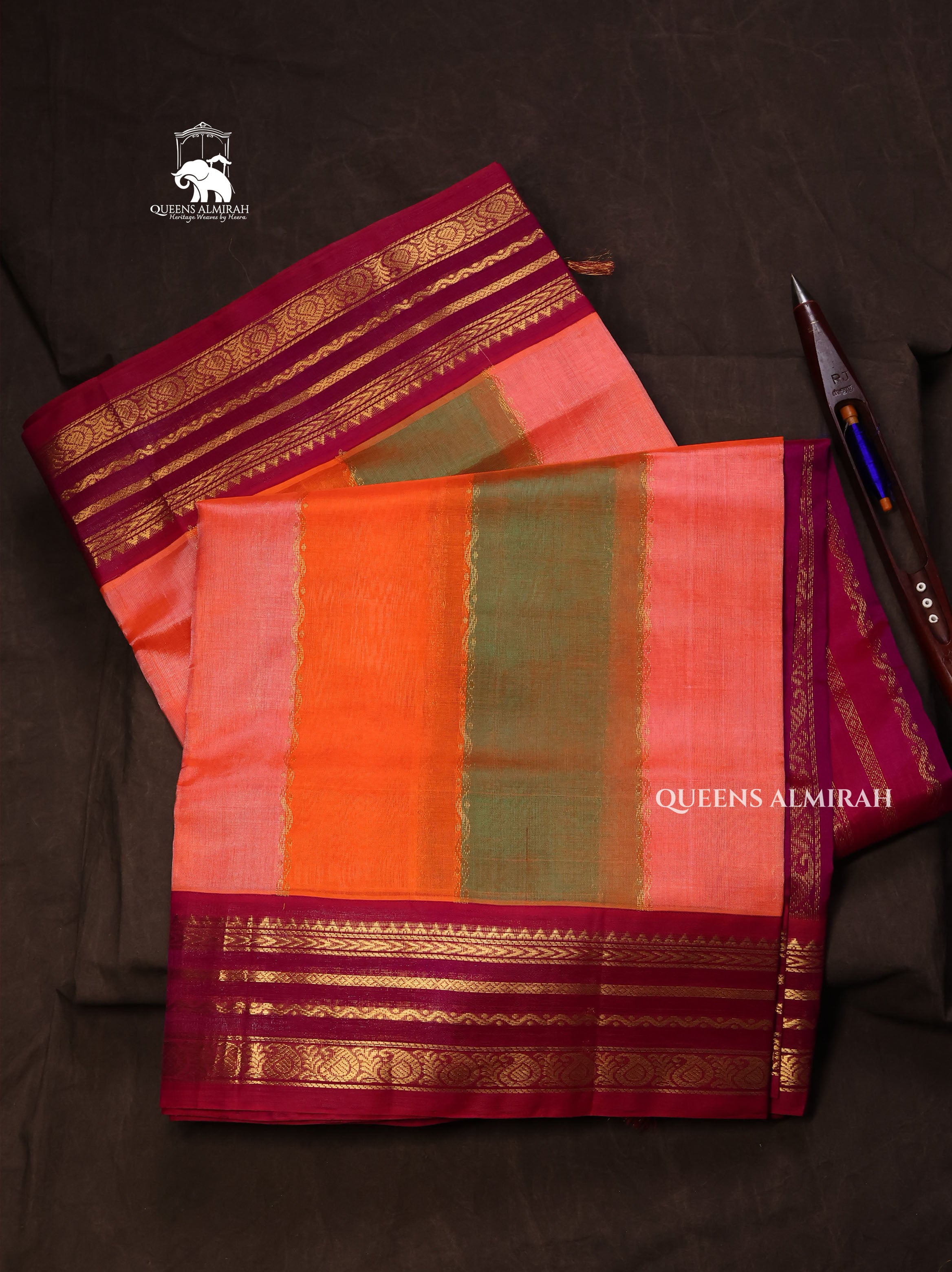 Multi Color With Purple Border Pure Silk Cotton Saree