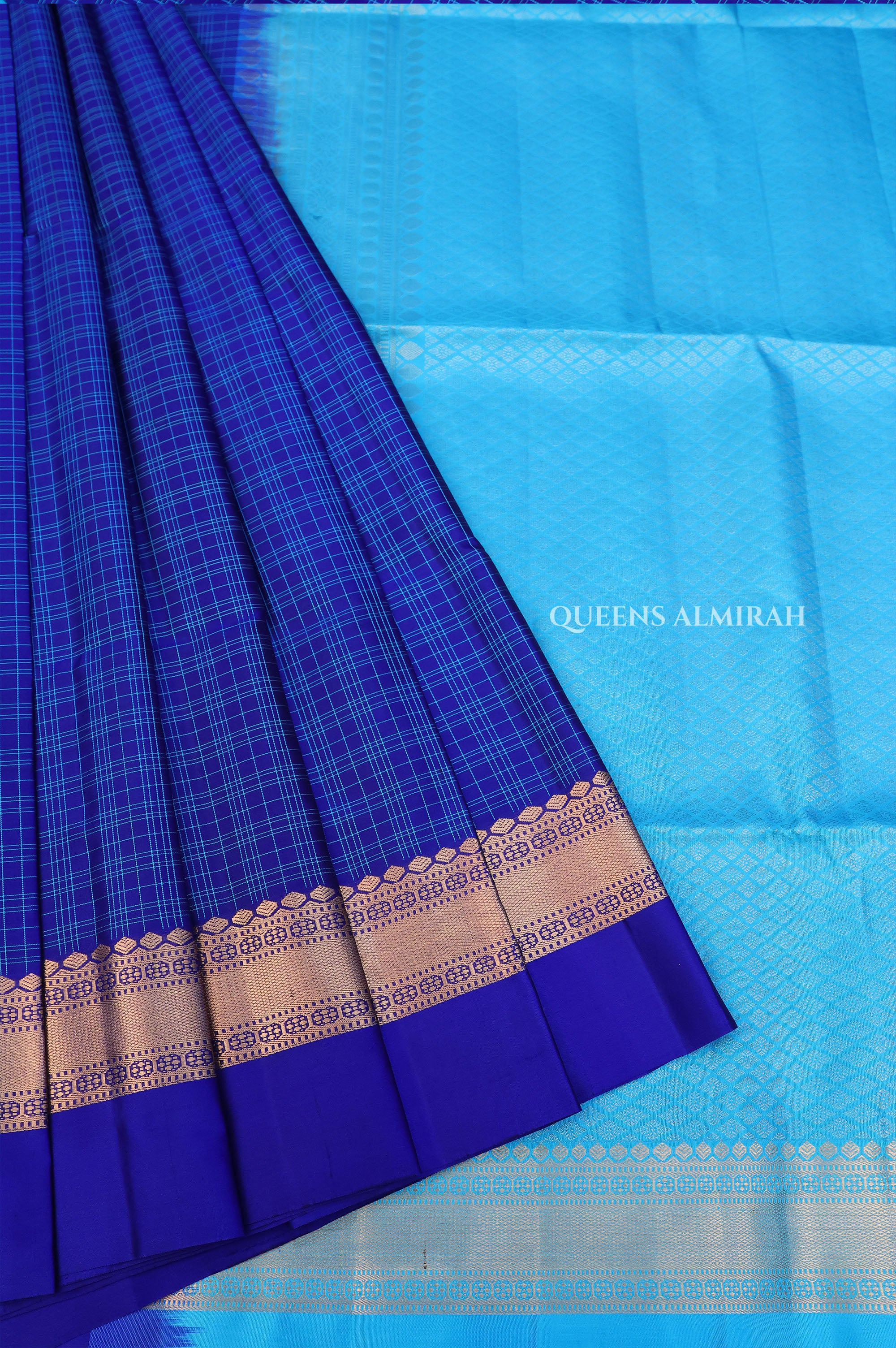 Peacock Blue With Blue Pure Soft Silk Saree