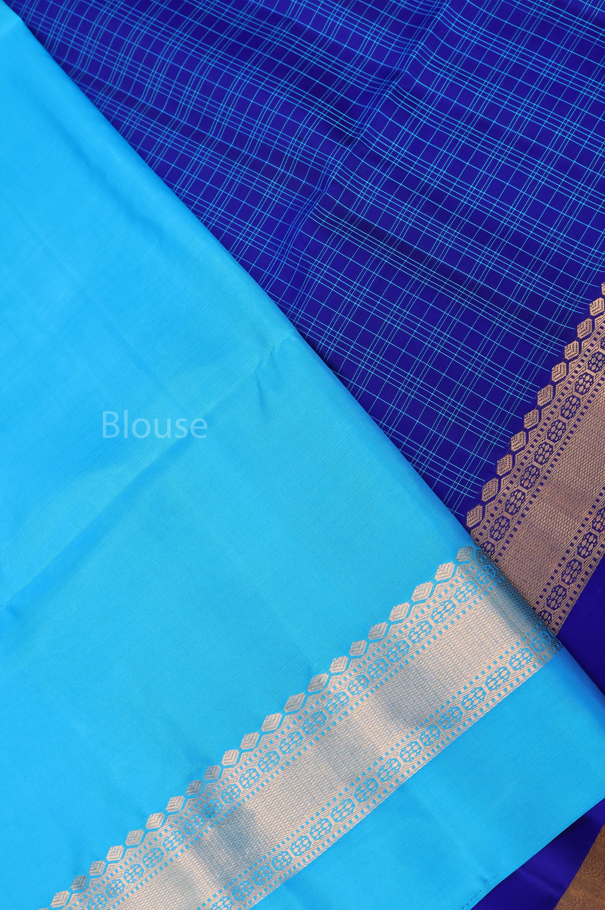 Peacock Blue With Blue Pure Soft Silk Saree