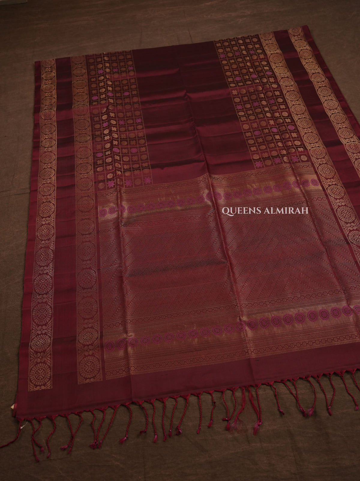 Dark Maroon Athangudi Inspired Pure Soft Silk Saree