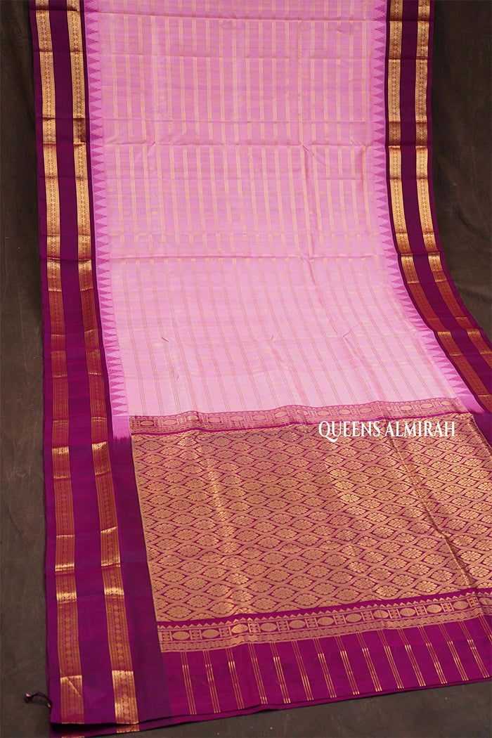 Rose Milk Pink With Purple Gap Border Pure Silk Cotton Saree