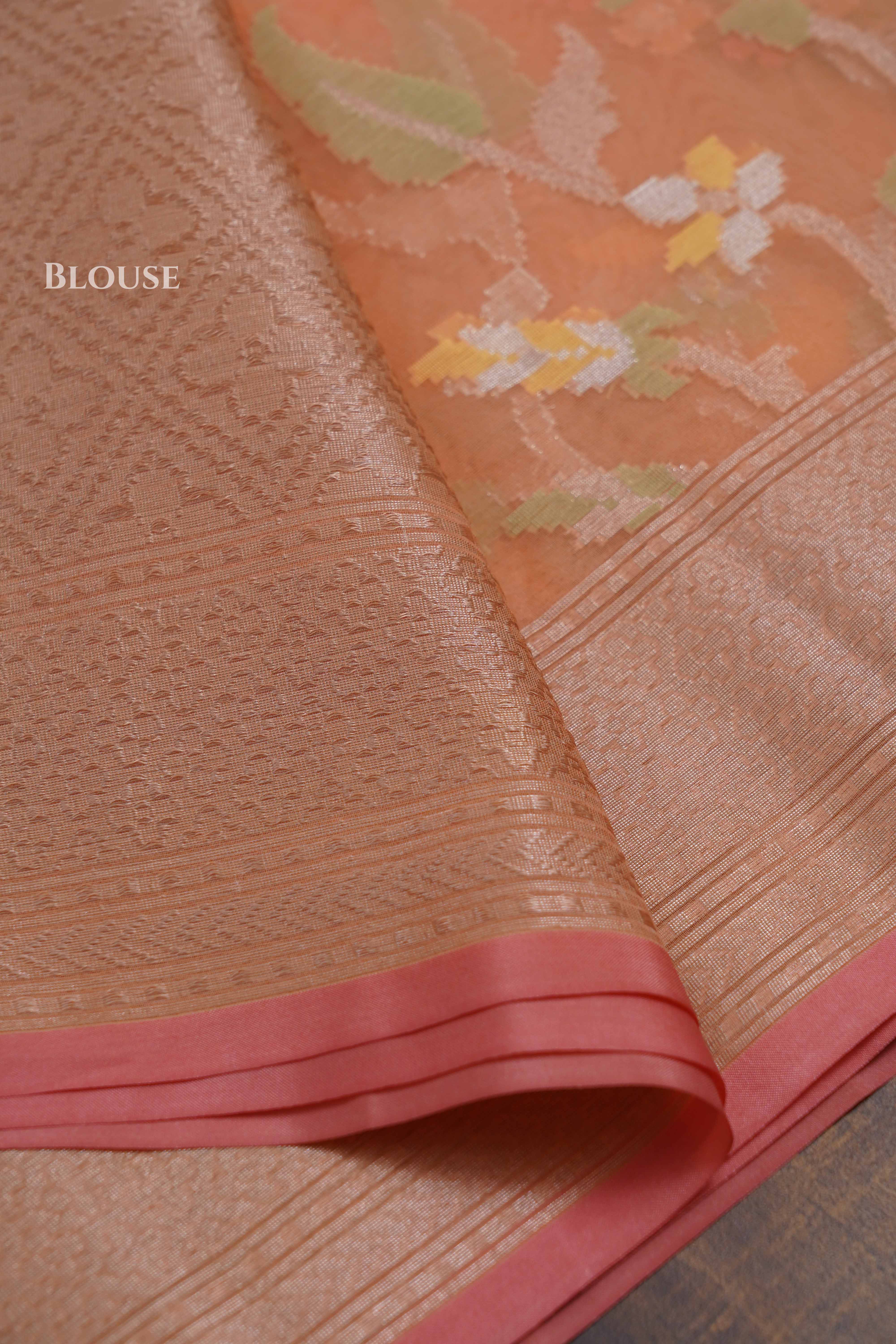 Peachish Orange Banarasi Organza Saree