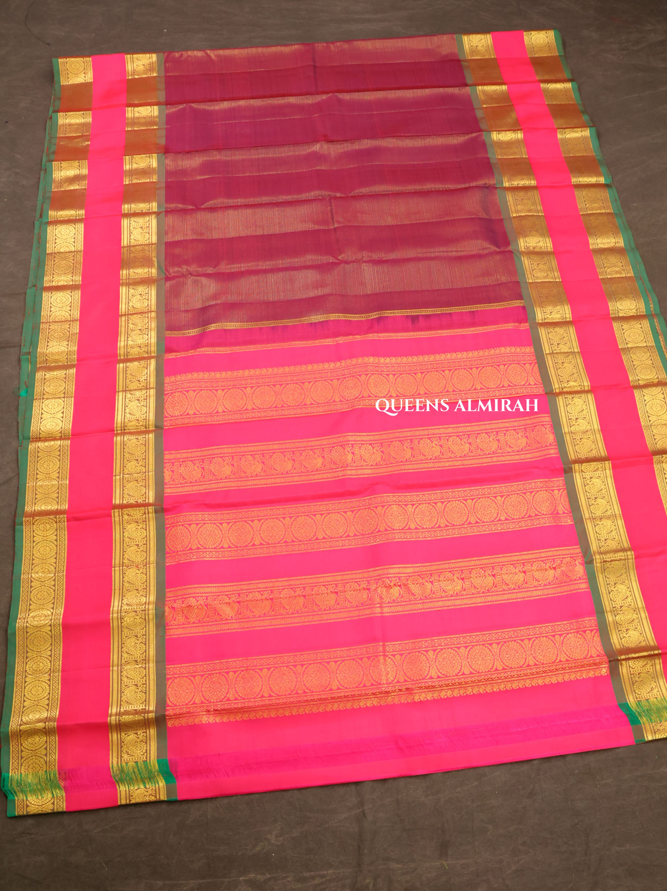 Marooon With Rani Pink Pure Kanchivaram Silk Saree