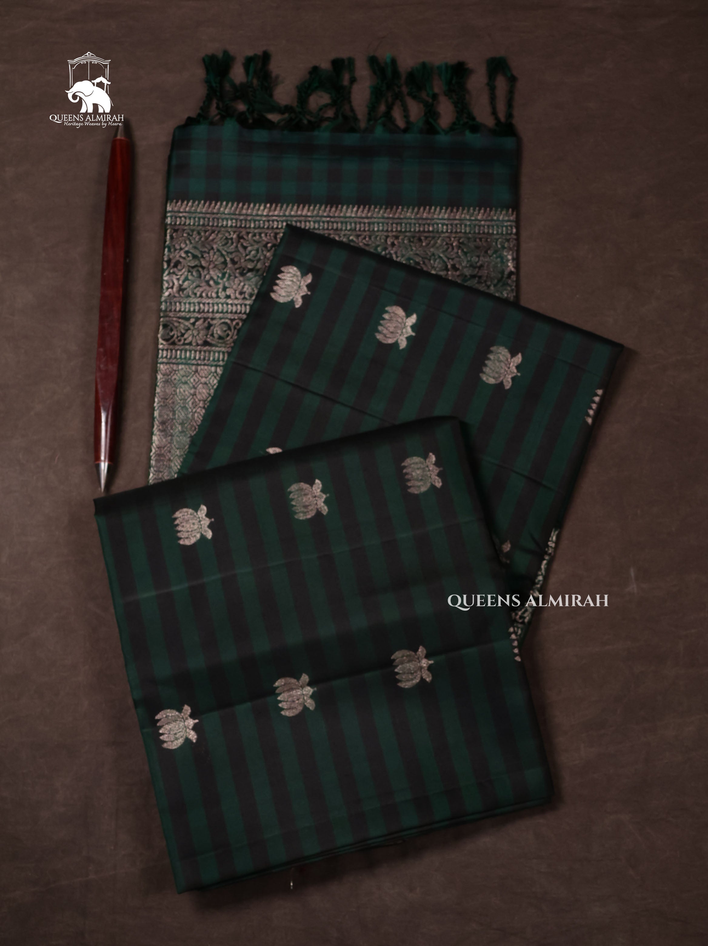 Green With Black Pure Soft Silk Saree