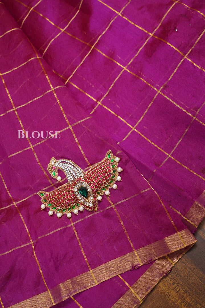 Purple Maya Pakshi Designer Pure Chanderi Silk Saree