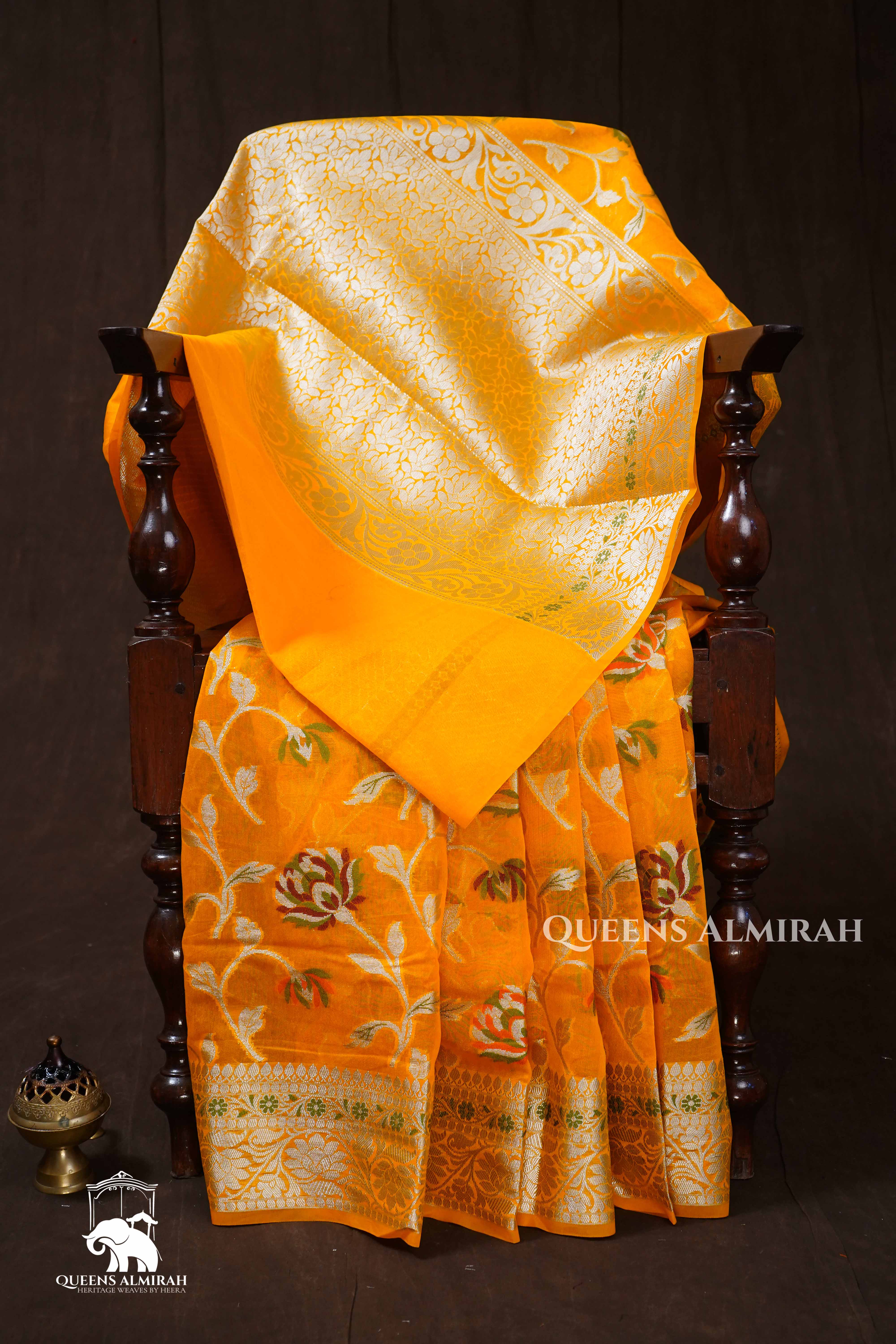Yellow Semi Banarasi Silk Saree