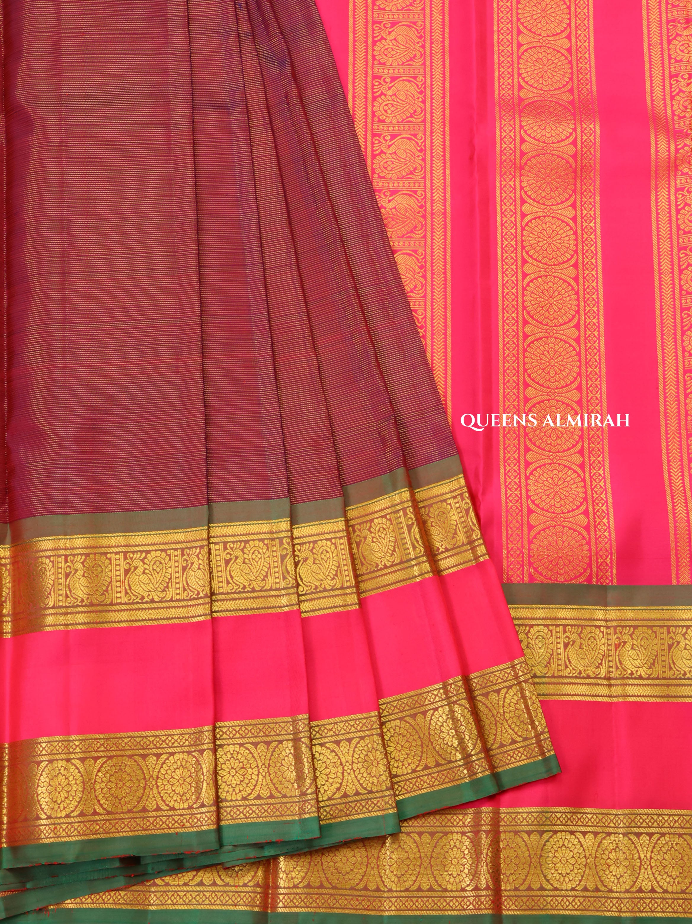 Marooon With Rani Pink Pure Kanchivaram Silk Saree