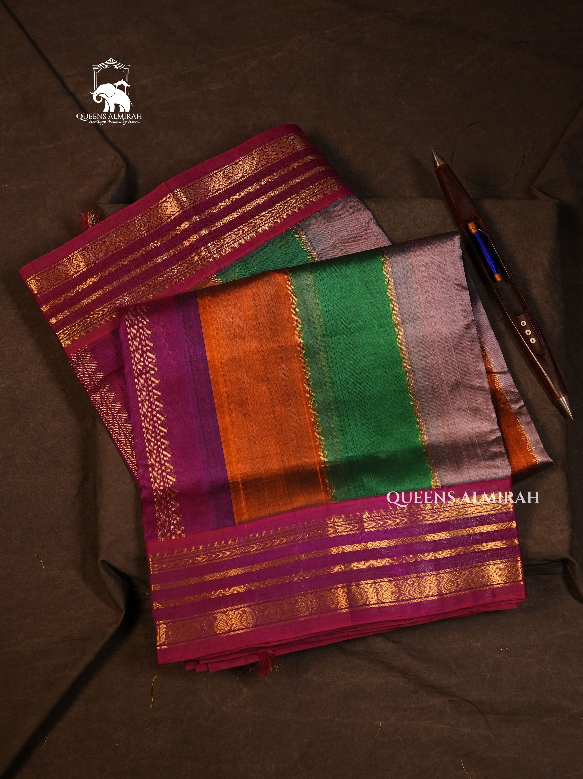 Multi Color With Purple Varisapet Border Pure Silk Cotton Saree