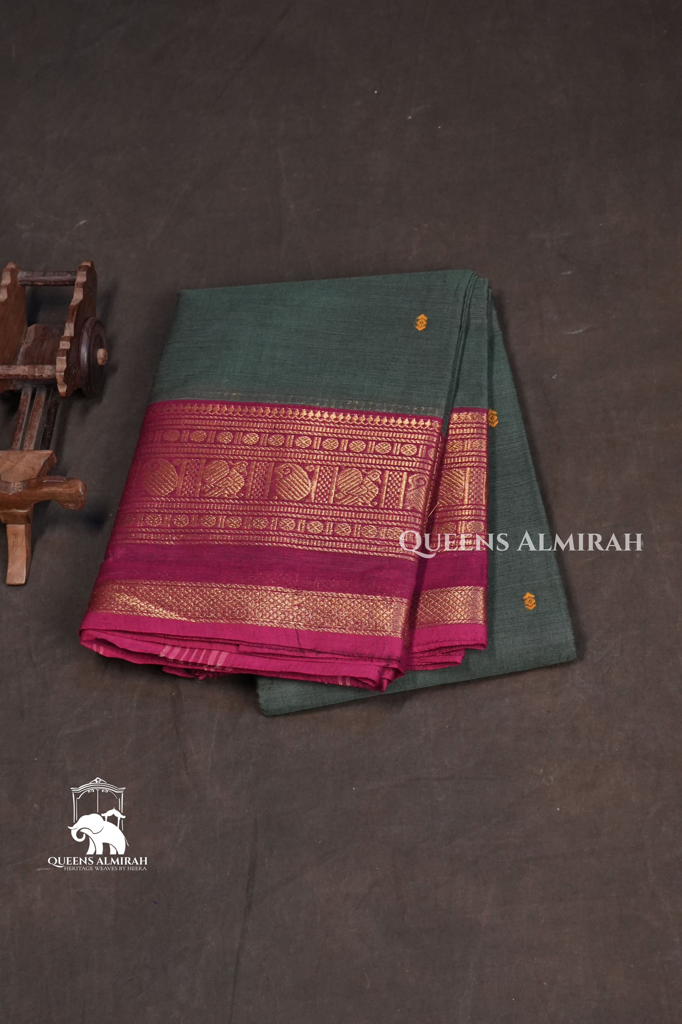 Teal Green with Dark Pink Kanchi Cotton Saree